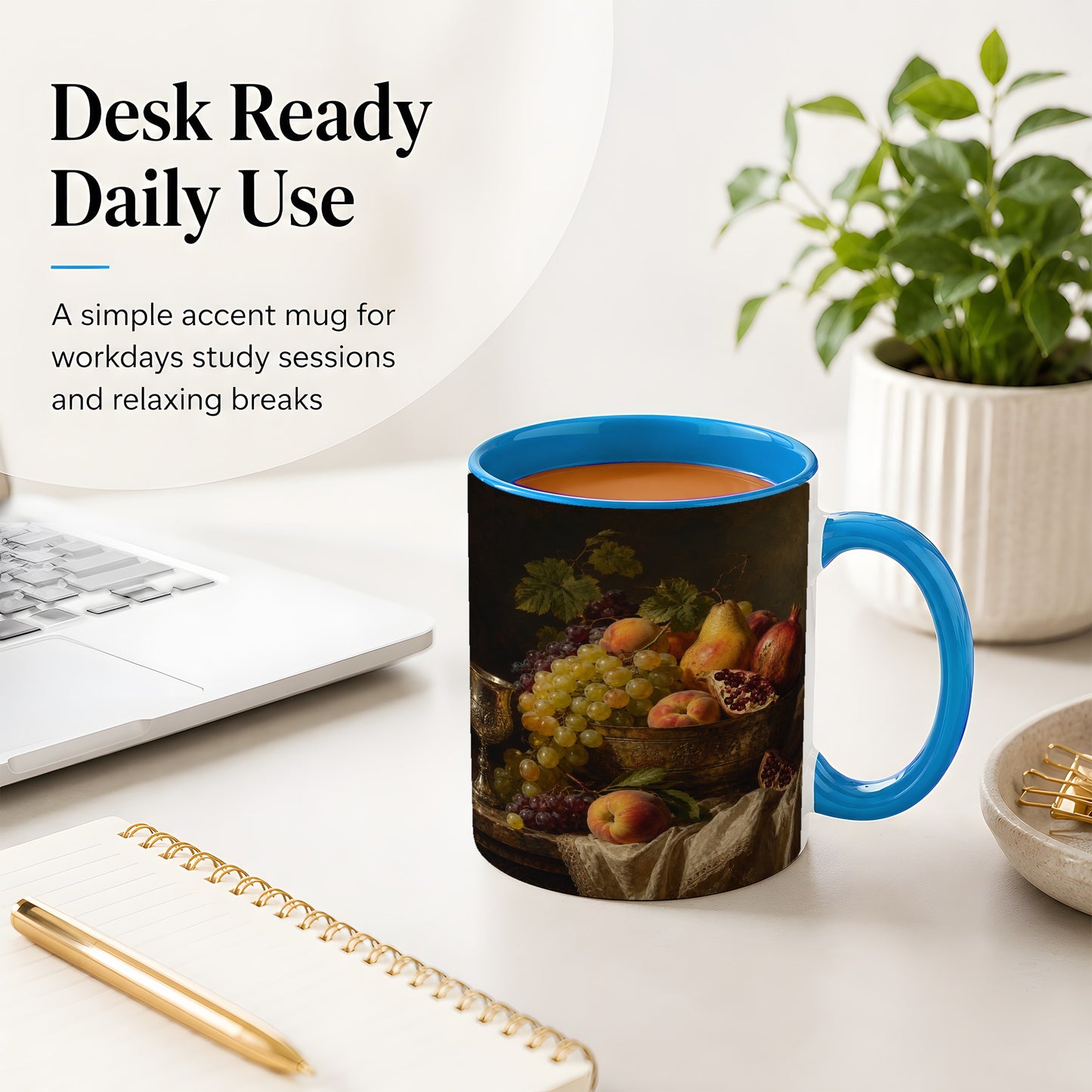 #pl[11oz|Blue] Fruit Still Life Ceramic Mug, Vintage Grapes and Pomegranate Art