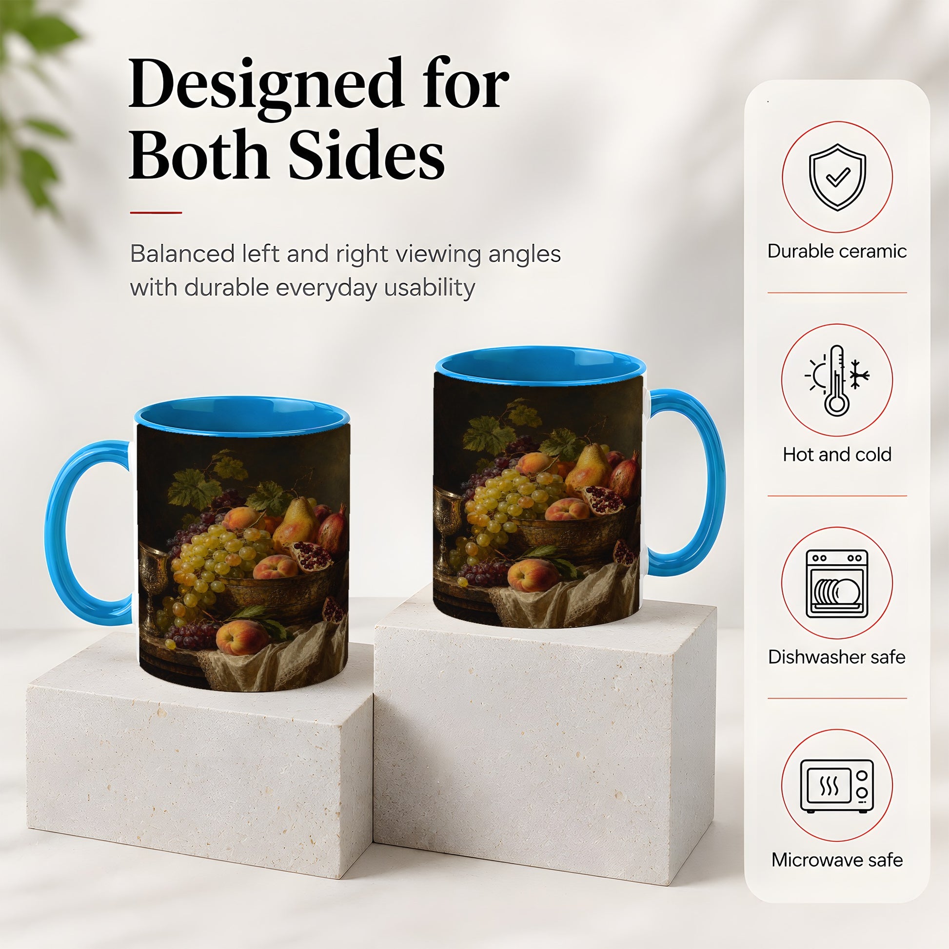 #pl[11oz|Blue] Fruit Still Life Ceramic Mug, Vintage Grapes and Pomegranate Art
