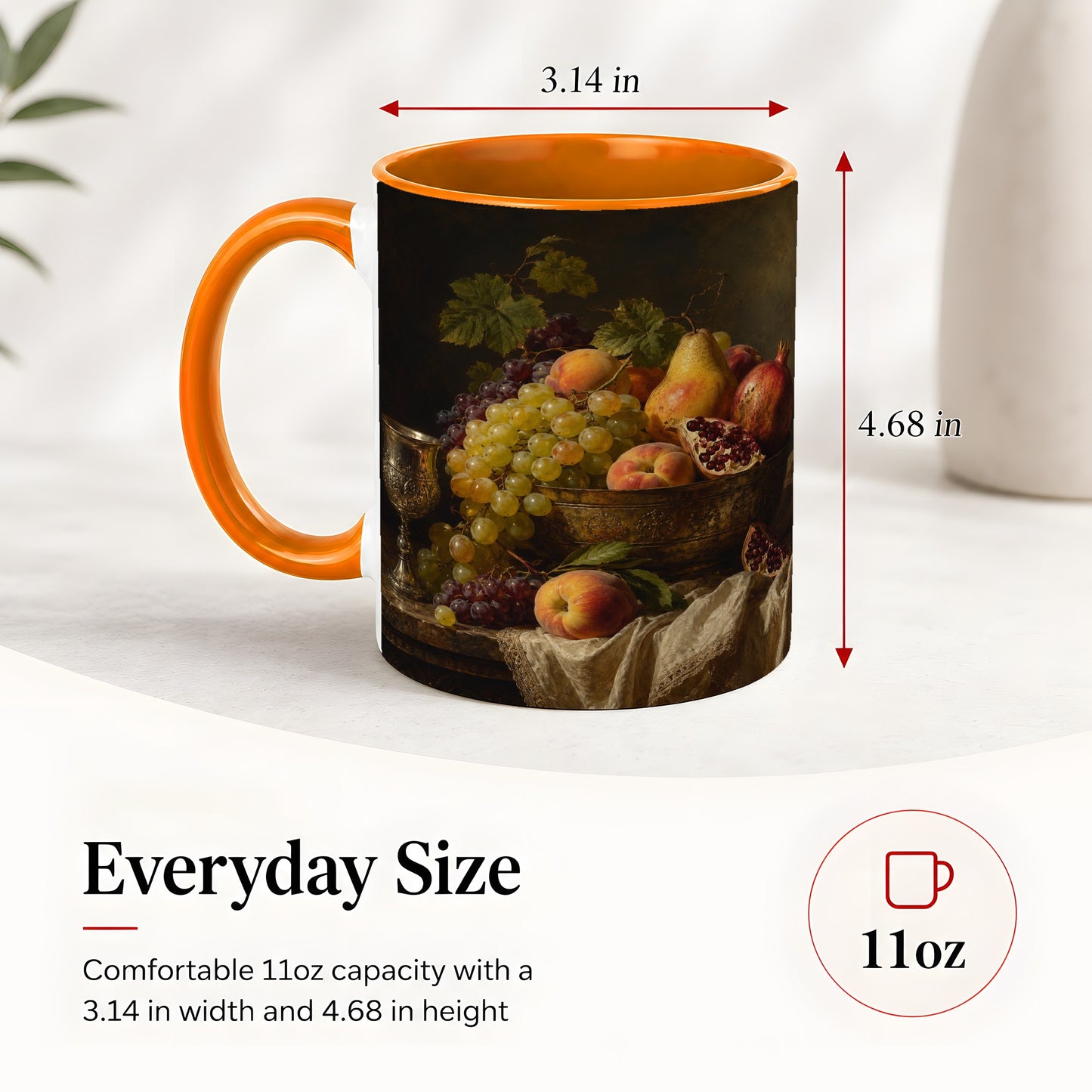 #pl[11oz|Orange] Fruit Still Life Ceramic Mug, Vintage Grapes and Pomegranate Art