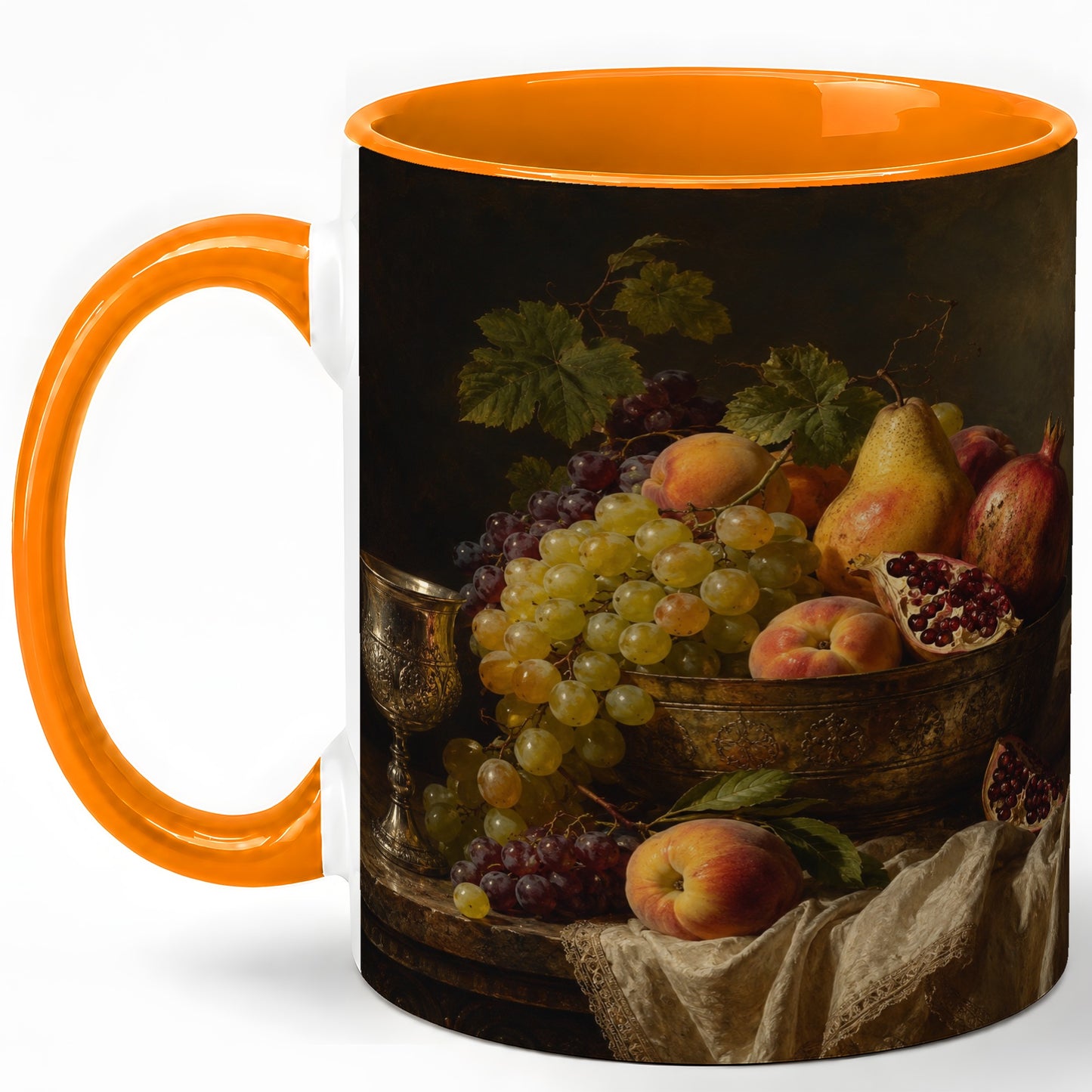 #pl[11oz|Orange] Fruit Still Life Ceramic Mug, Vintage Grapes and Pomegranate Art
