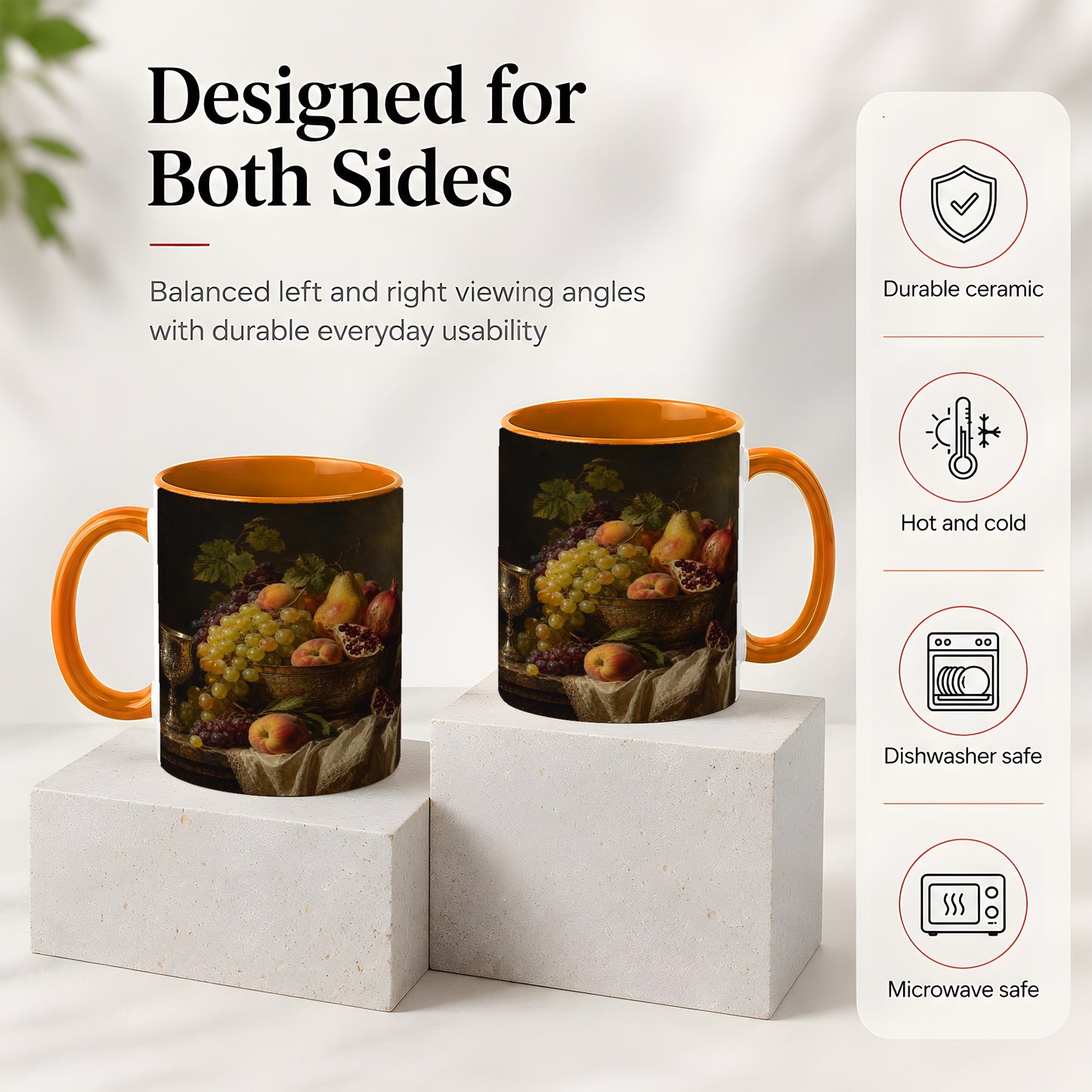 #pl[11oz|Orange] Fruit Still Life Ceramic Mug, Vintage Grapes and Pomegranate Art