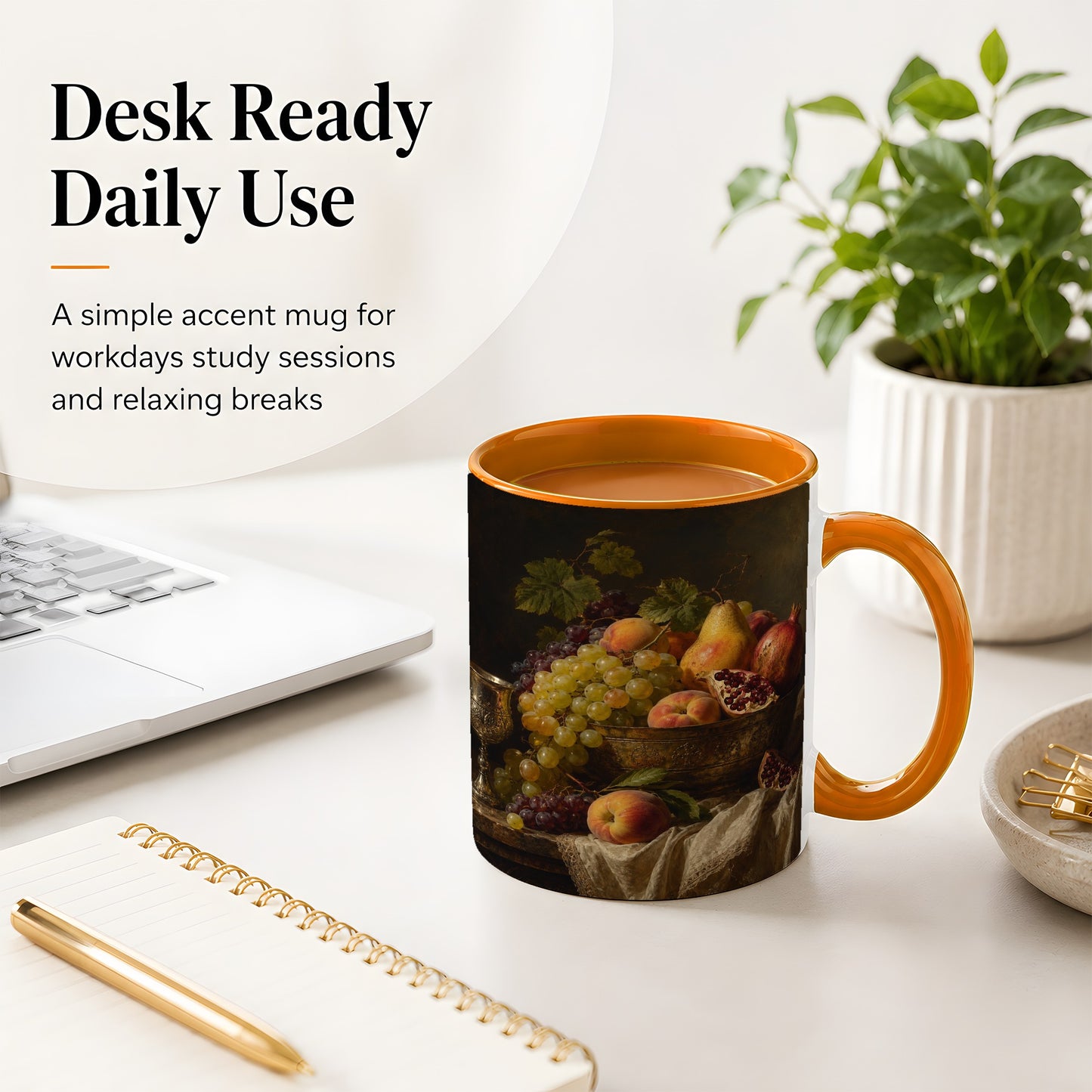 #pl[11oz|Orange] Fruit Still Life Ceramic Mug, Vintage Grapes and Pomegranate Art