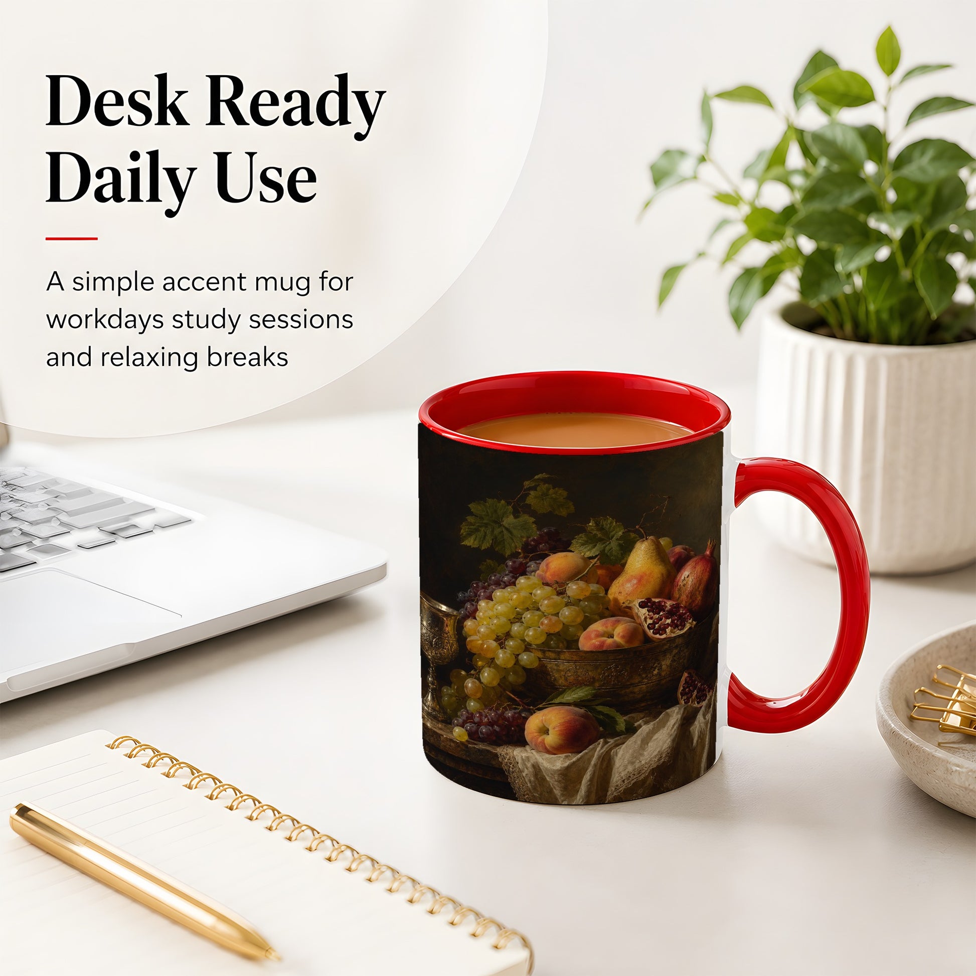 #pl[11oz|Red] Fruit Still Life Ceramic Mug, Vintage Grapes and Pomegranate Art