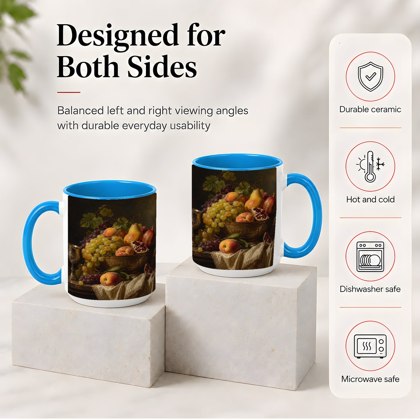 #pl[15oz|Blue] Fruit Still Life Ceramic Mug, Vintage Grapes and Pomegranate Art