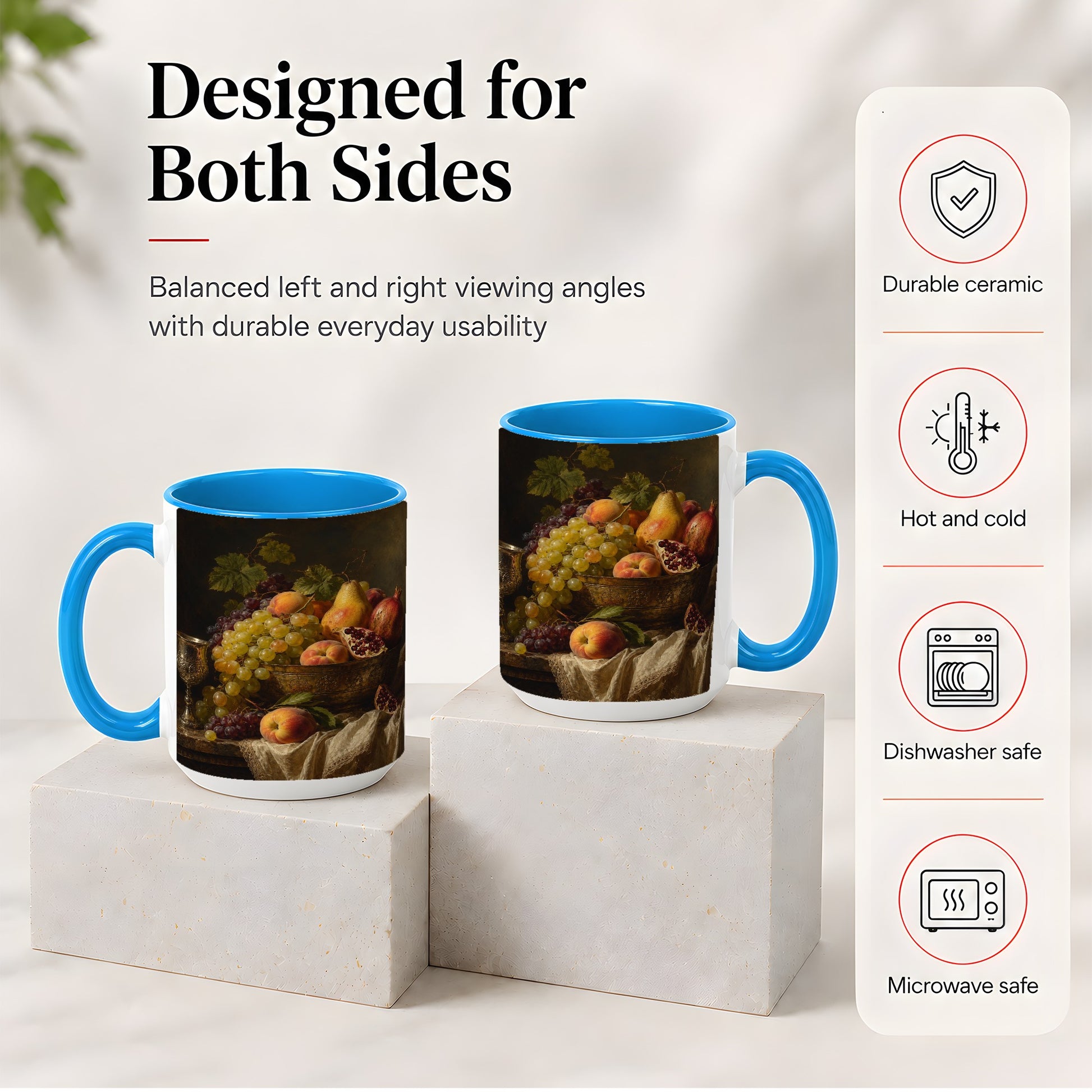 #pl[15oz|Blue] Fruit Still Life Ceramic Mug, Vintage Grapes and Pomegranate Art