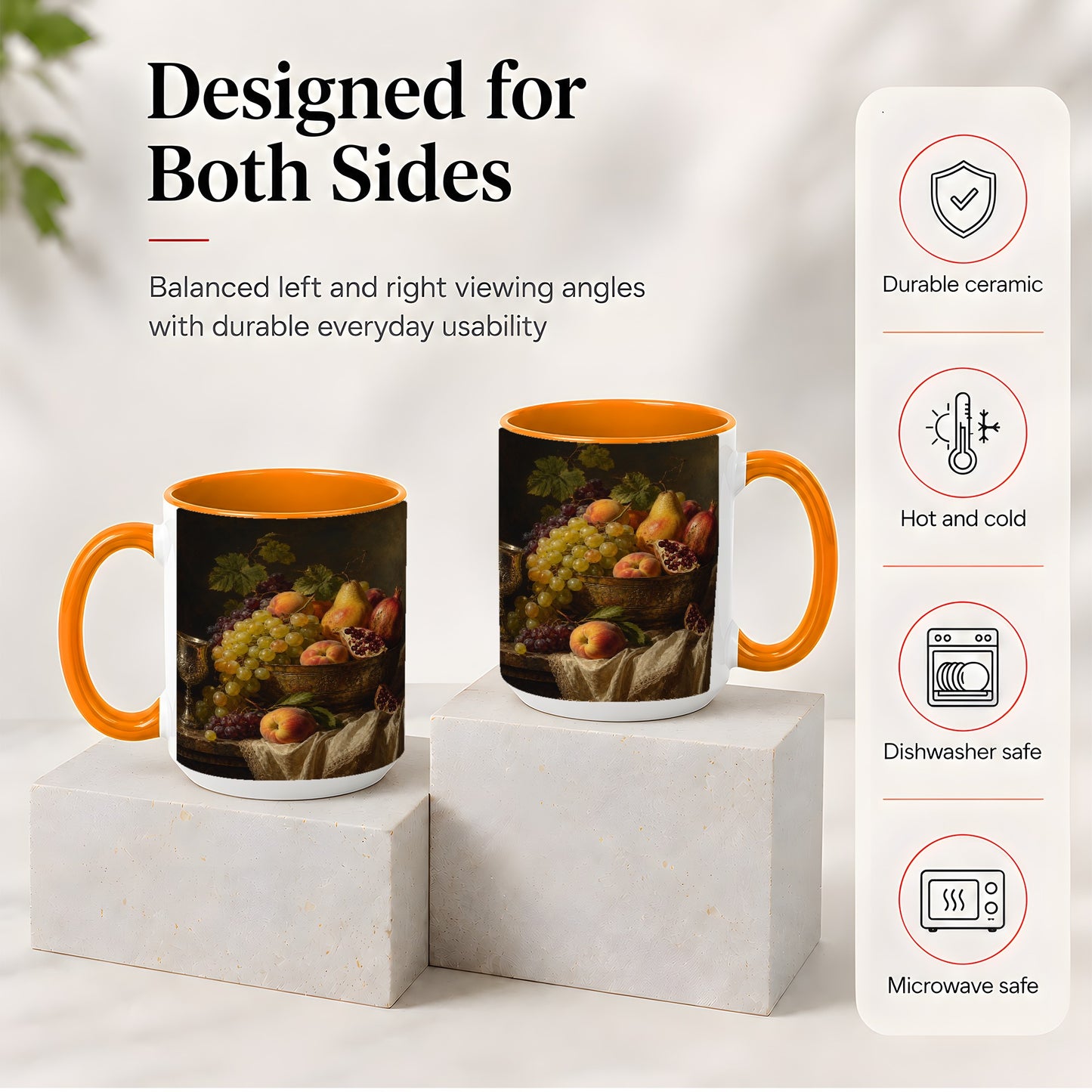 #pl[15oz|Orange] Fruit Still Life Ceramic Mug, Vintage Grapes and Pomegranate Art