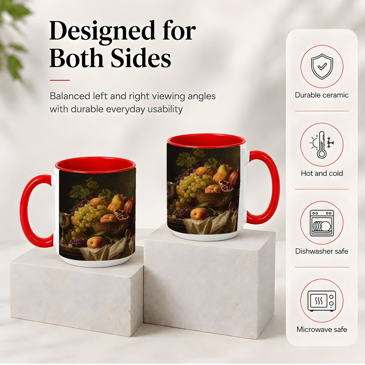 #pl[15oz|Red] Fruit Still Life Ceramic Mug, Vintage Grapes and Pomegranate Art