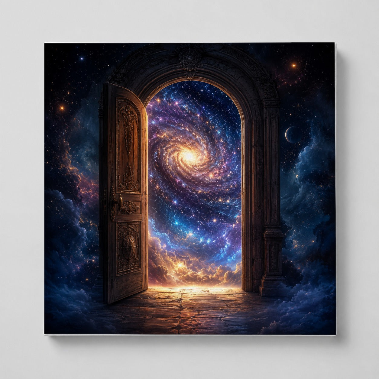 Cosmic Doorway Square Canvas Wall Art, Galaxy Portal Scene