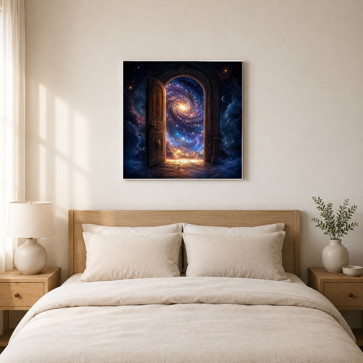 #pl[17x17 Inch|Multicolor] Cosmic Doorway Square Canvas Wall Art, Galaxy Portal Scene
