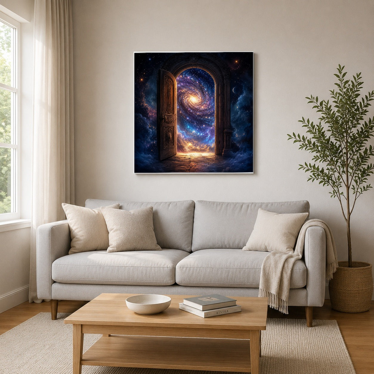 #pl[17x17 Inch|Multicolor] Cosmic Doorway Square Canvas Wall Art, Galaxy Portal Scene