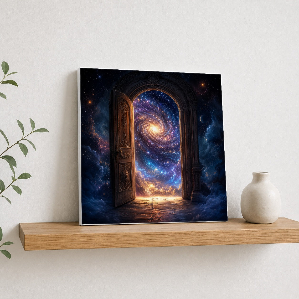 #pl[17x17 Inch|Multicolor] Cosmic Doorway Square Canvas Wall Art, Galaxy Portal Scene