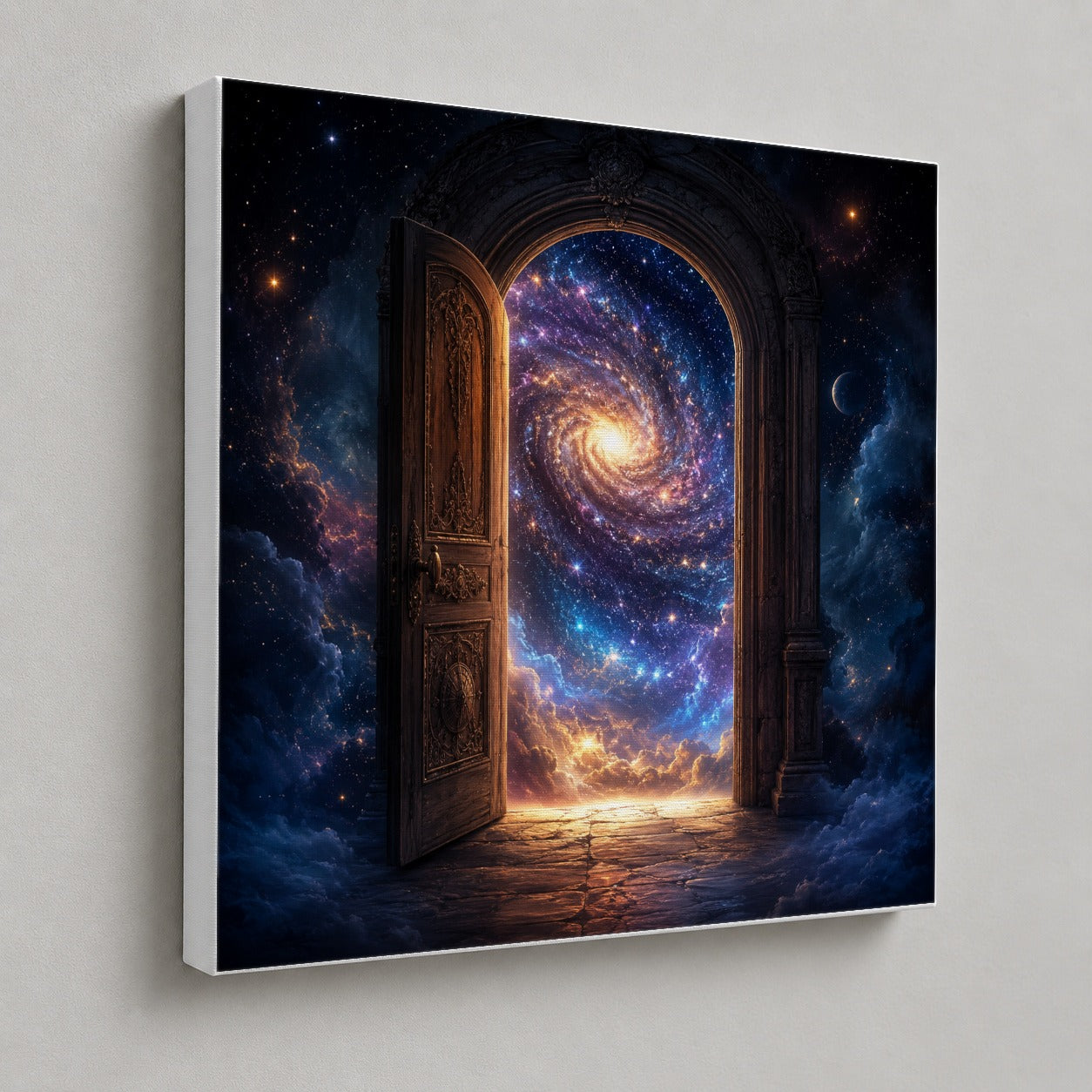 #pl[17x17 Inch|Multicolor] Cosmic Doorway Square Canvas Wall Art, Galaxy Portal Scene