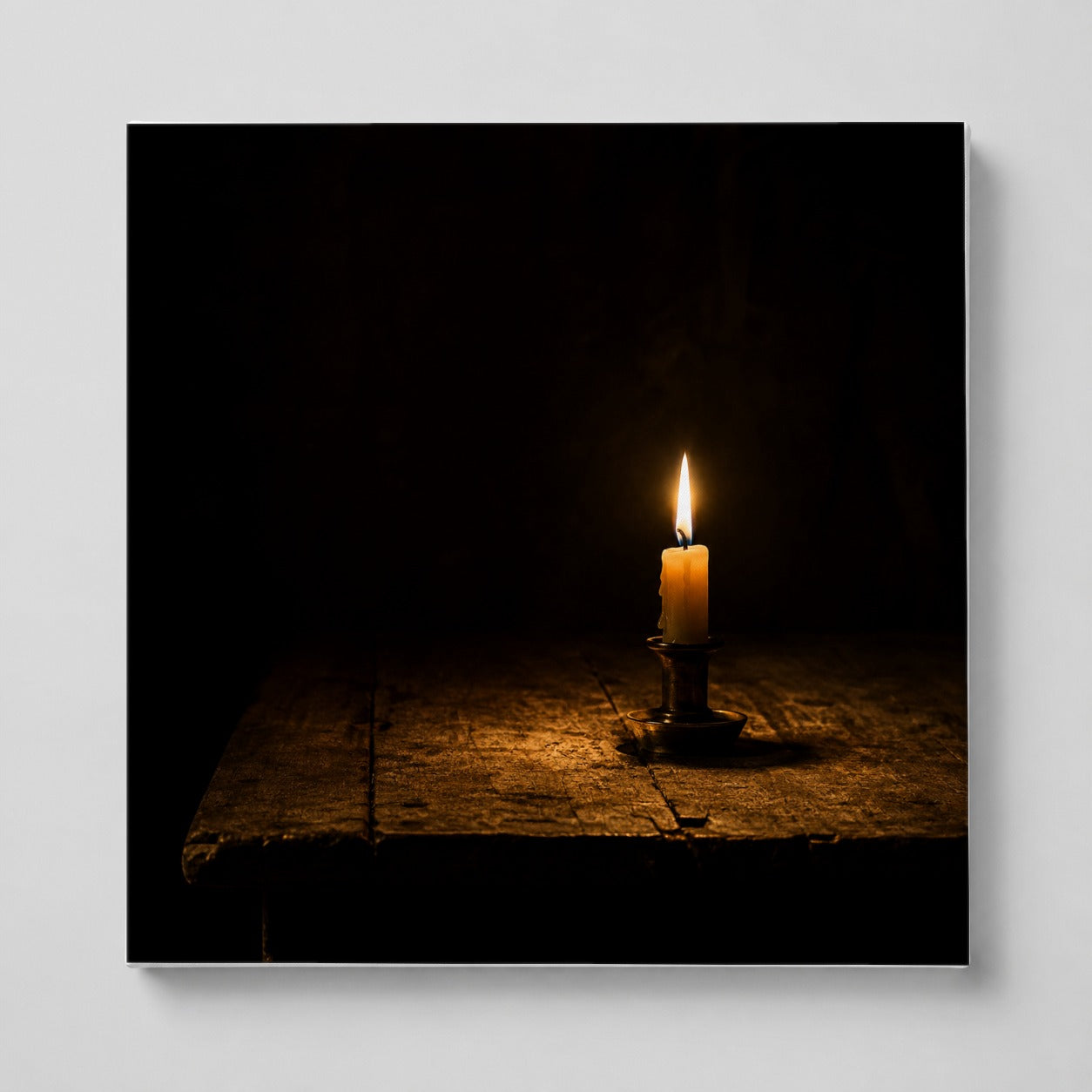 Candlelight Square Canvas Wall Art, Dark Cozy Still Life Scene