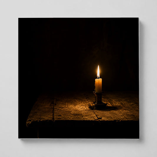 Candlelight Square Canvas Wall Art, Dark Cozy Still Life Scene