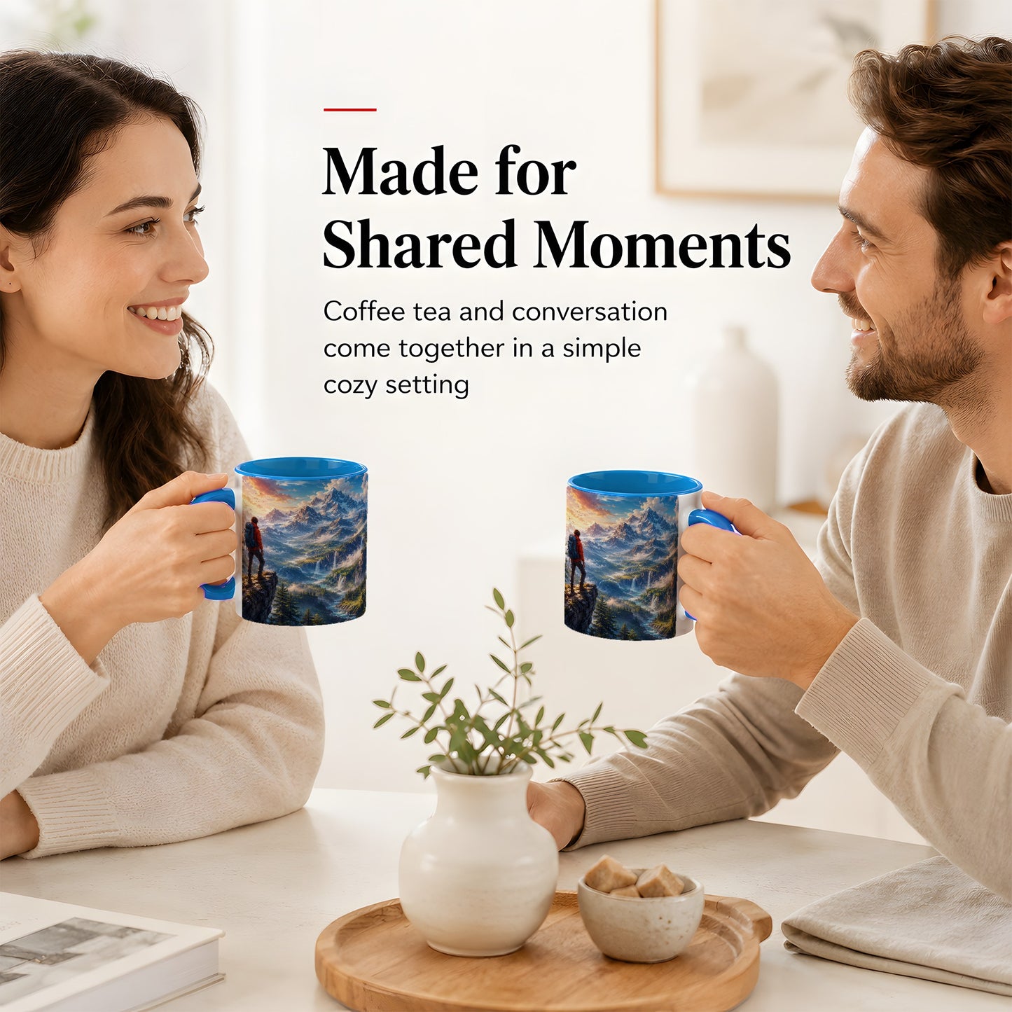 #pl[11oz|Blue] Mountain Hiker Ceramic Mug, Alpine Peaks Waterfall Adventure
