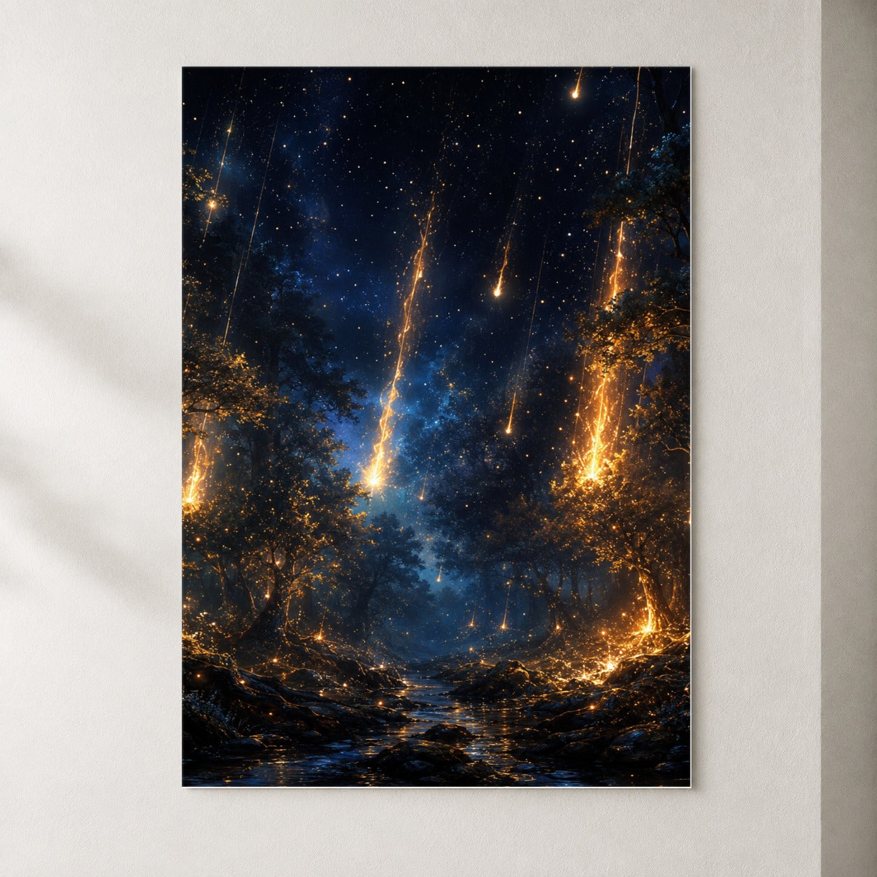 Meteor Shower Forest Poster, Celestial Night Wall Art Print