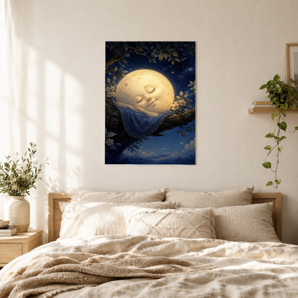#pl[8x10 Inch|Multicolor] Sleeping Moon Poster, Dreamy Celestial Wall Art Print