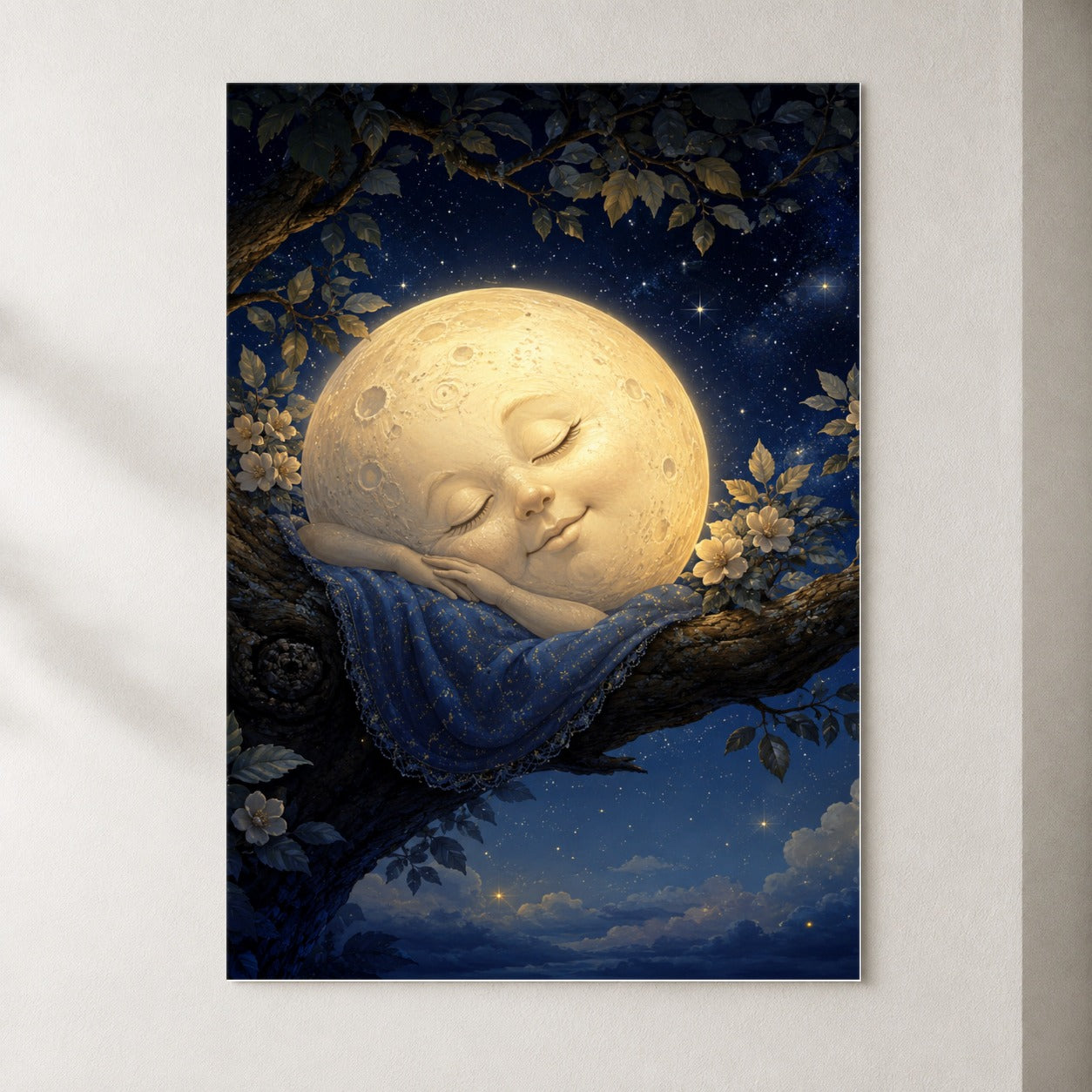 Sleeping Moon Poster, Dreamy Celestial Wall Art Print