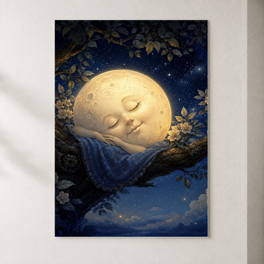 Sleeping Moon Poster, Dreamy Celestial Wall Art Print