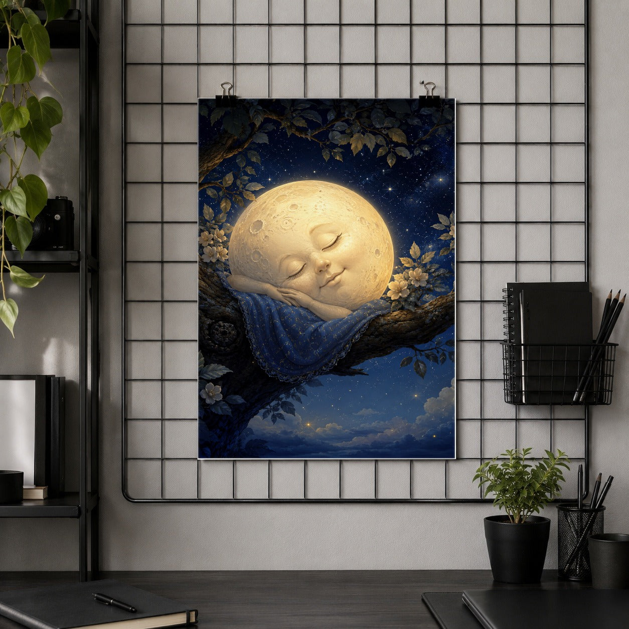 #pl[8x10 Inch|Multicolor] Sleeping Moon Poster, Dreamy Celestial Wall Art Print