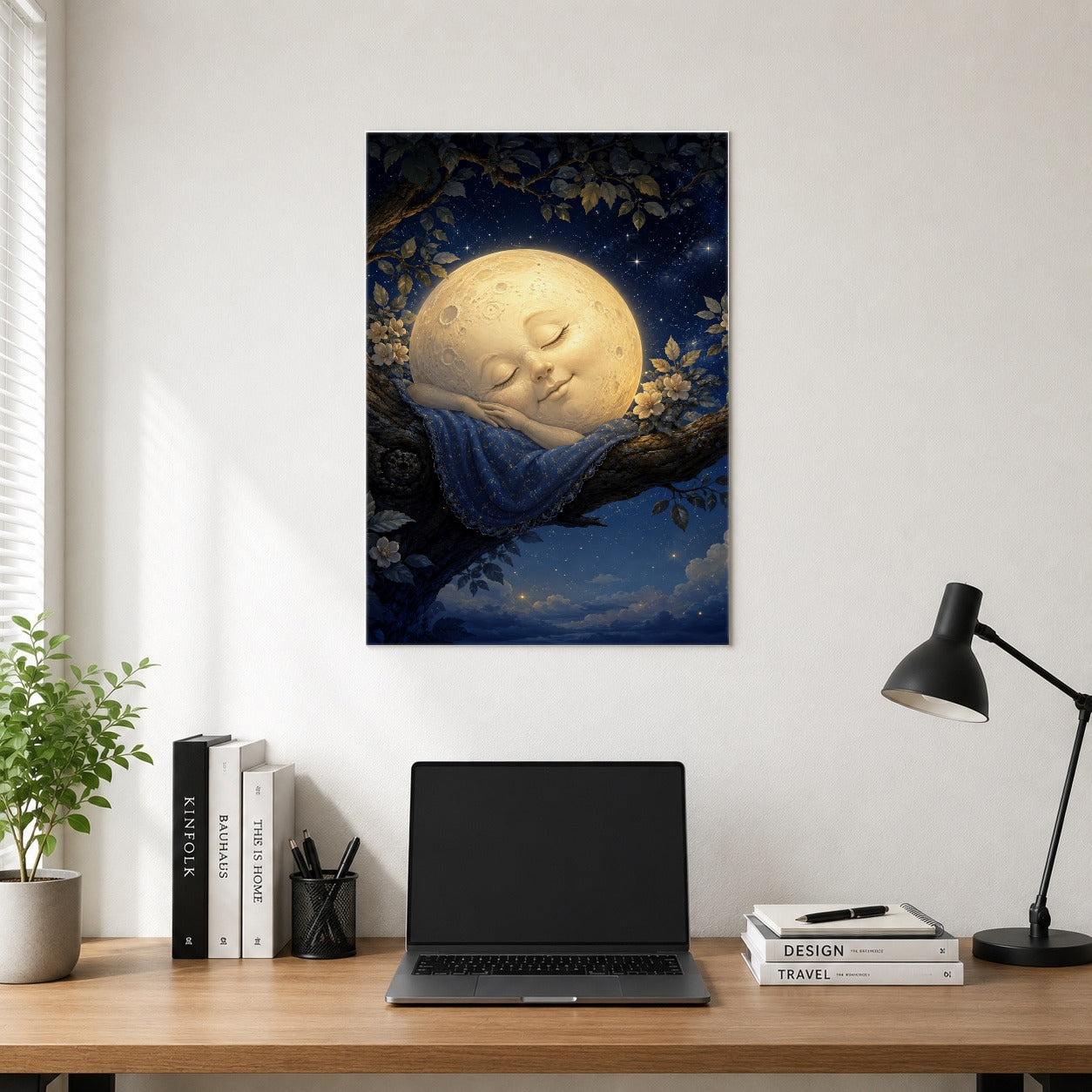 #pl[8x10 Inch|Multicolor] Sleeping Moon Poster, Dreamy Celestial Wall Art Print