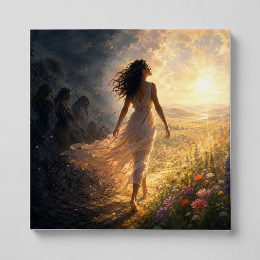 Into the Light Square Canvas Wall Art, Hopeful Sunrise Journey