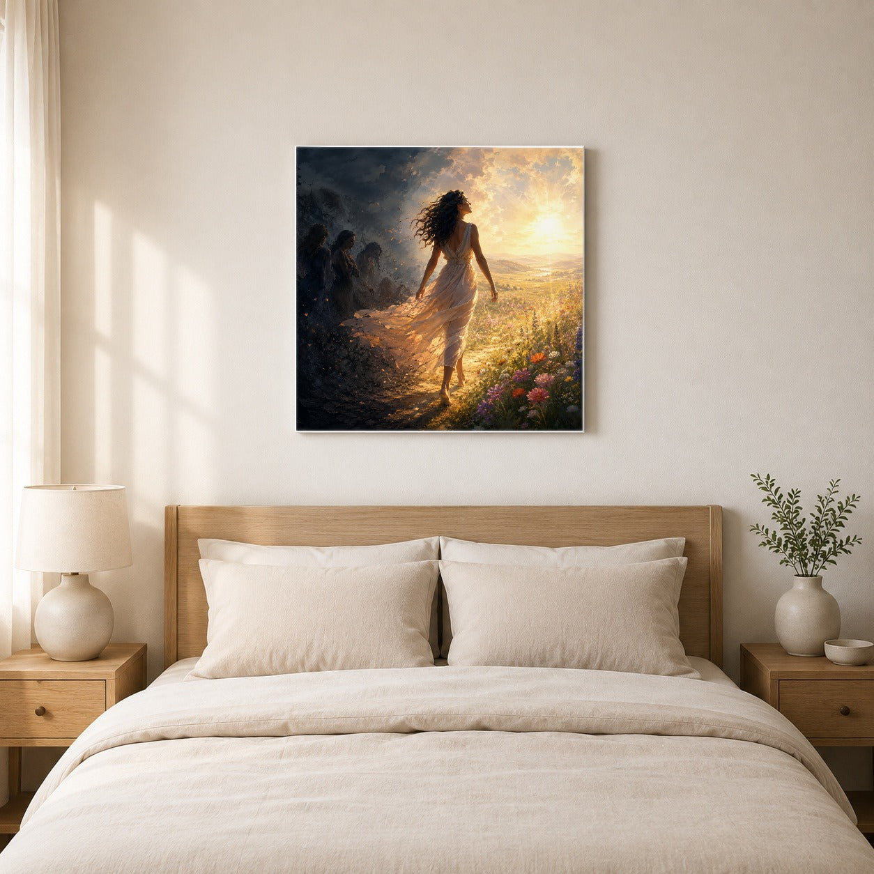 #pl[17x17 Inch|Multicolor] Into the Light Square Canvas Wall Art, Hopeful Sunrise Journey