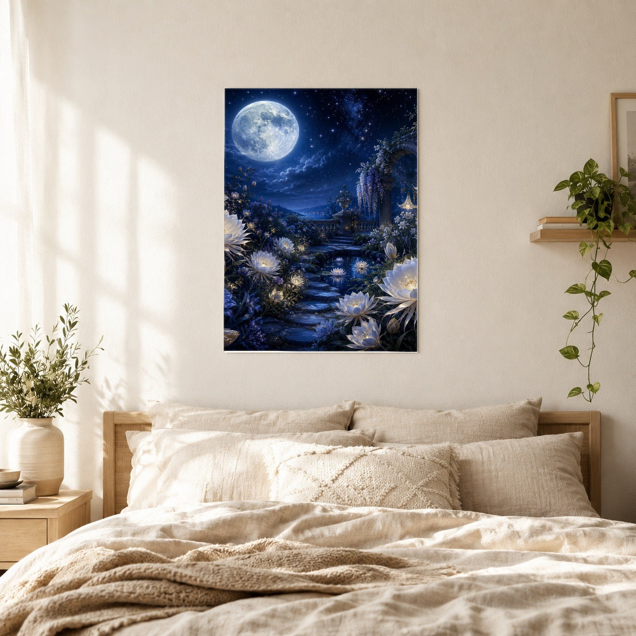 #pl[8x10 Inch|Multicolor] Moonlit Garden Poster, Floral Celestial Wall Art Print