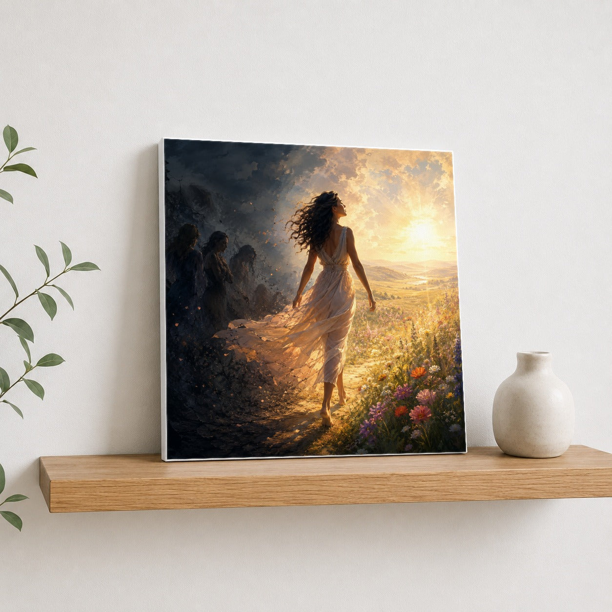 #pl[17x17 Inch|Multicolor] Into the Light Square Canvas Wall Art, Hopeful Sunrise Journey