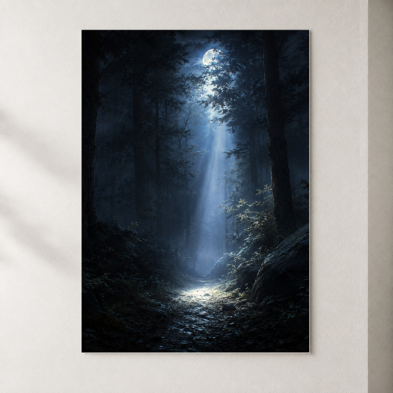 Moonlit Forest Poster, Woodland Night Wall Art Print