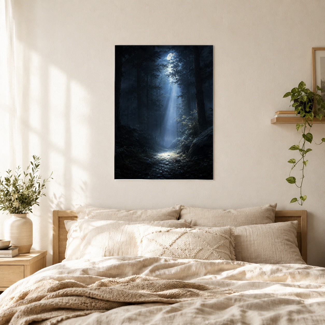 #pl[8x10 Inch|Multicolor] Moonlit Forest Poster, Woodland Night Wall Art Print