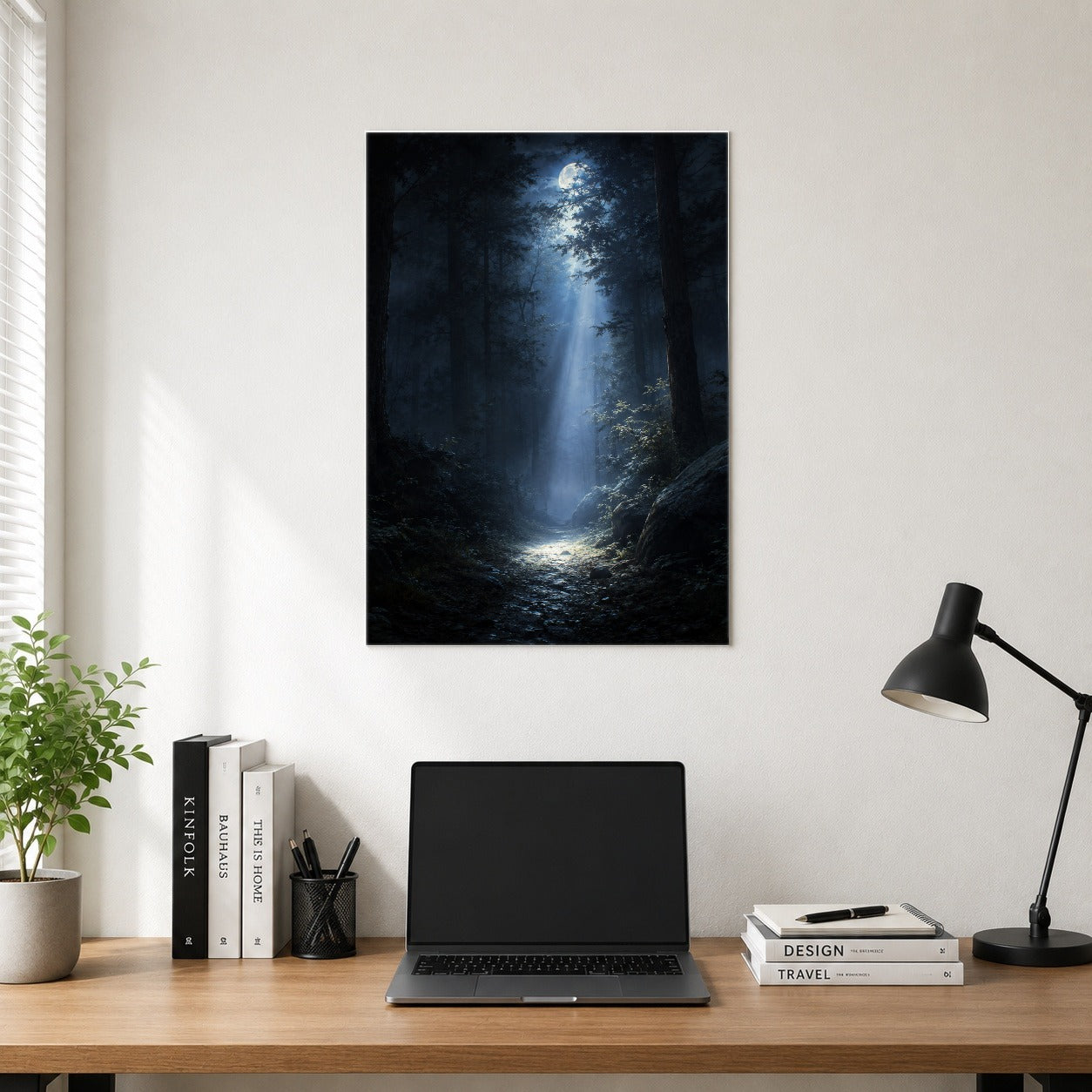 #pl[8x10 Inch|Multicolor] Moonlit Forest Poster, Woodland Night Wall Art Print