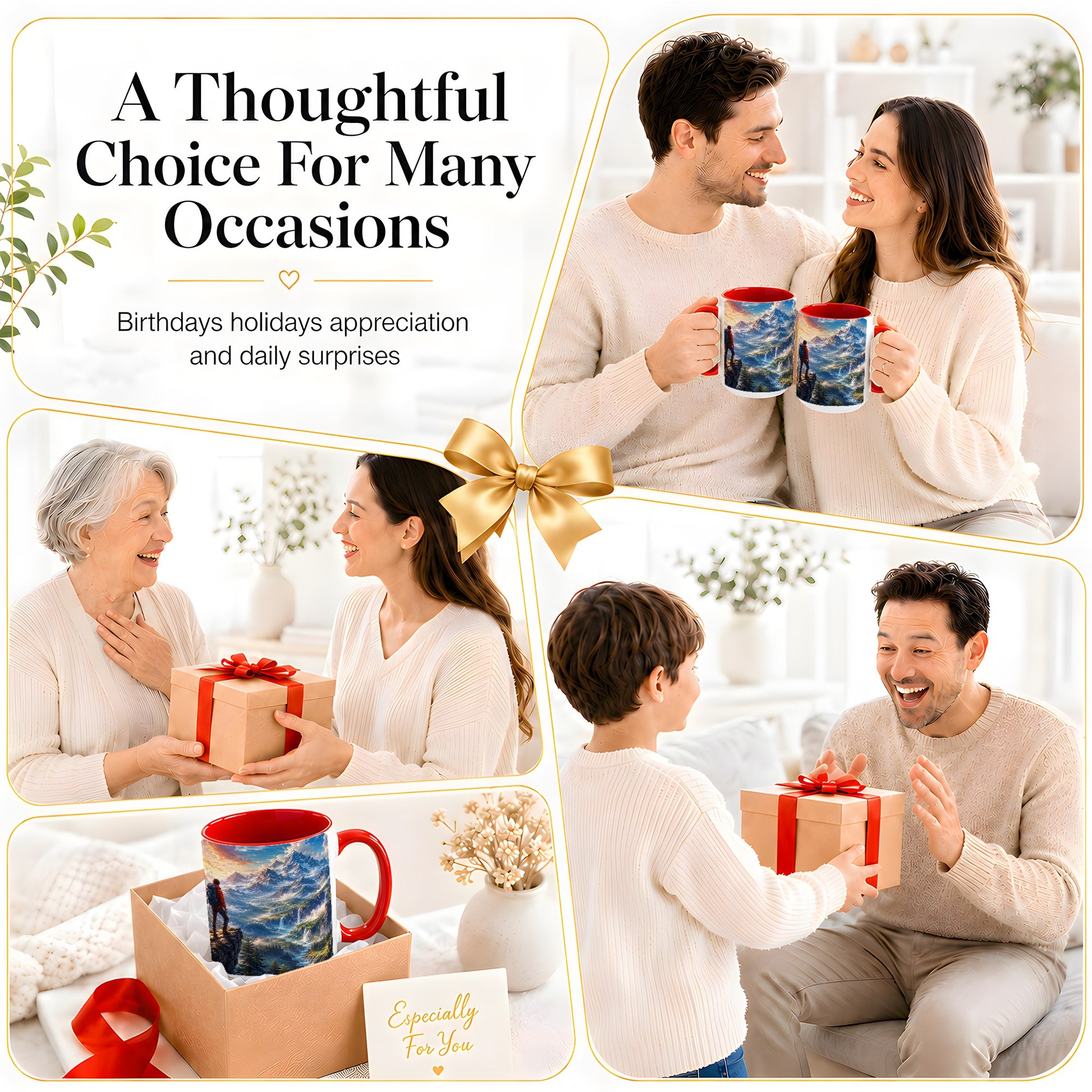 #pl[15oz|Red] Mountain Hiker Ceramic Mug, Alpine Peaks Waterfall Adventure