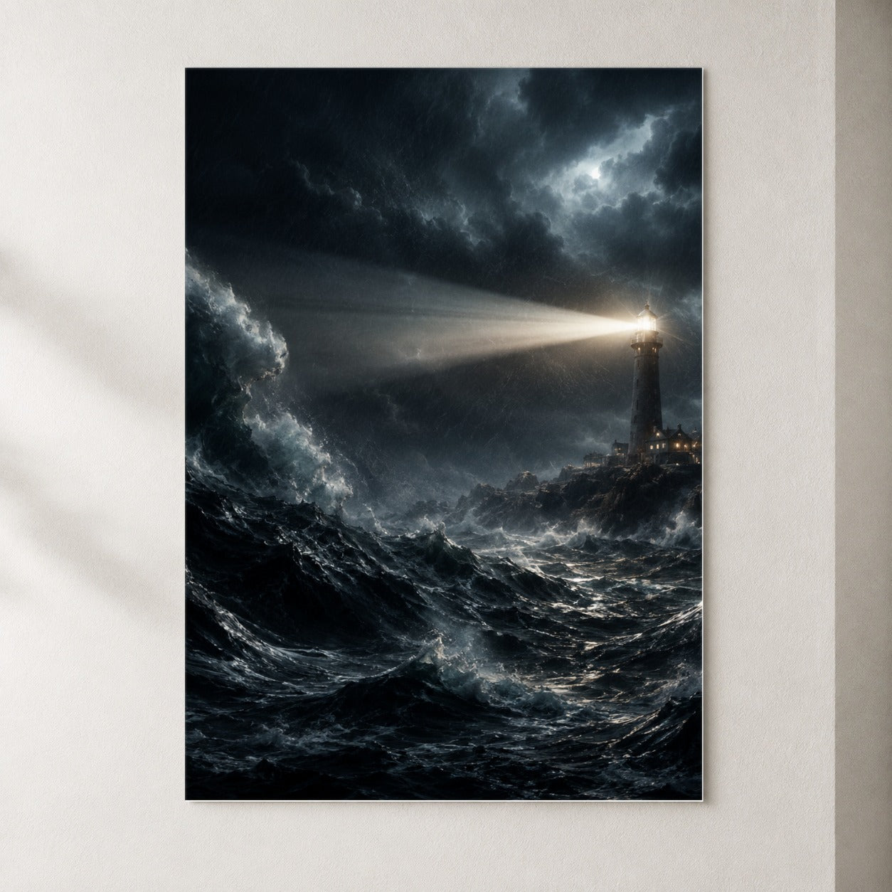 Storm Lighthouse Poster, Dramatic Ocean Wall Art Print