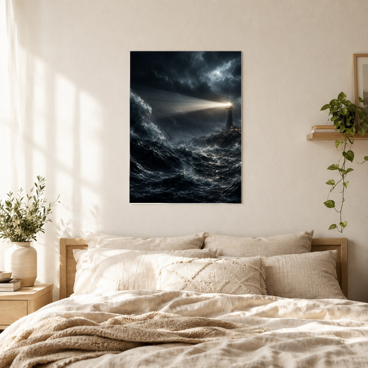 #pl[8x10 Inch|Multicolor] Storm Lighthouse Poster, Dramatic Ocean Wall Art Print