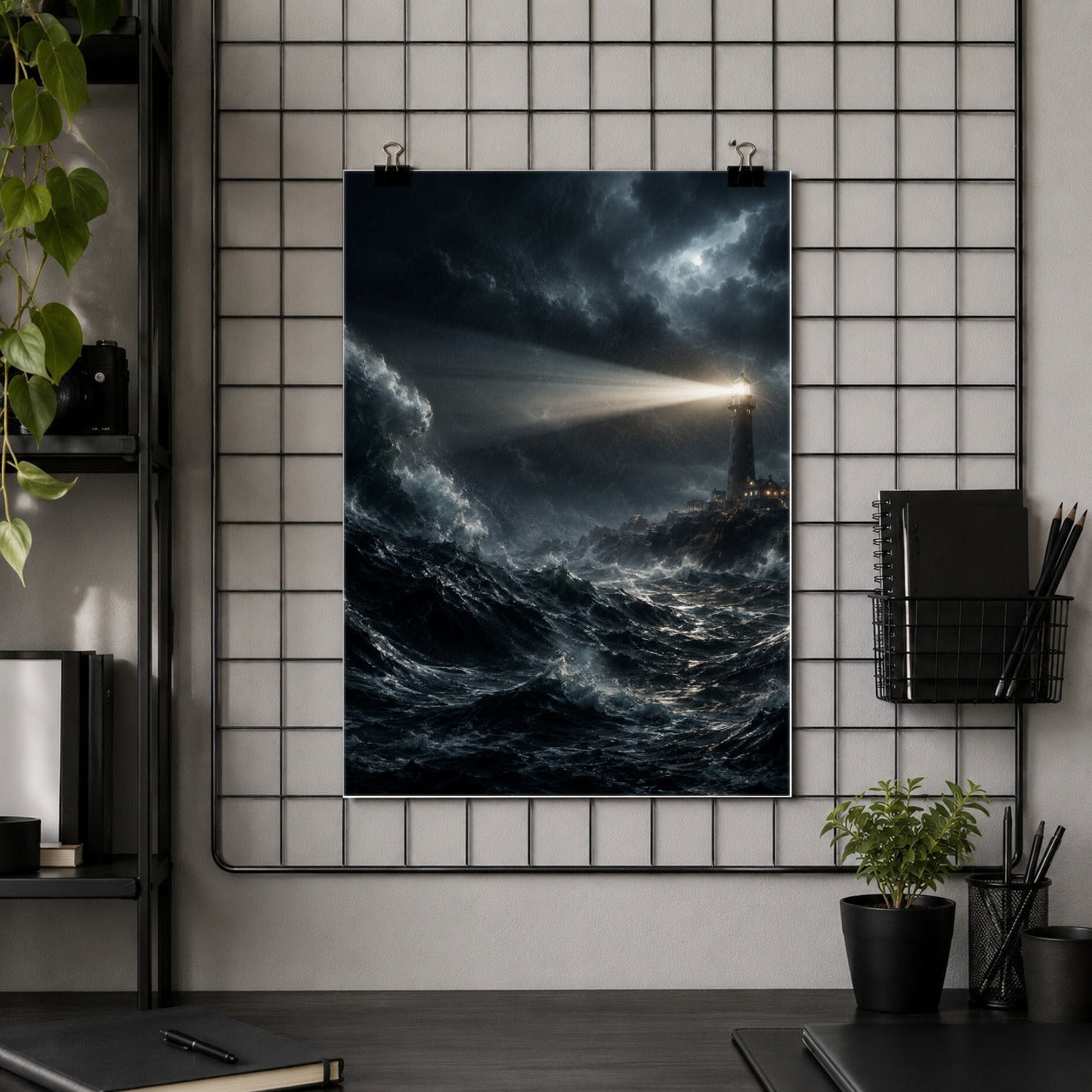 #pl[8x10 Inch|Multicolor] Storm Lighthouse Poster, Dramatic Ocean Wall Art Print