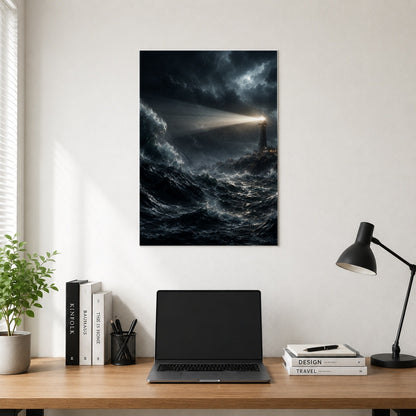 #pl[8x10 Inch|Multicolor] Storm Lighthouse Poster, Dramatic Ocean Wall Art Print