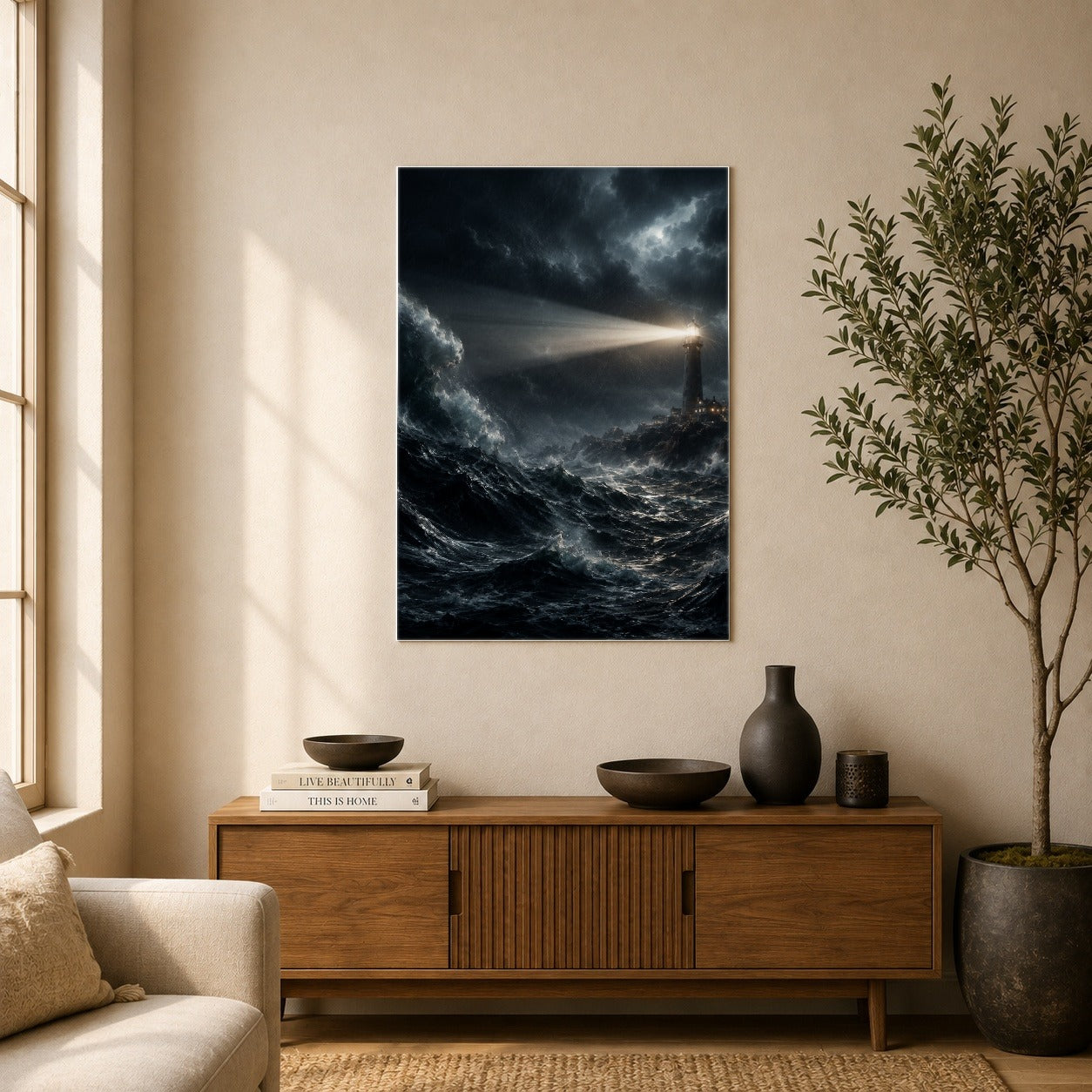 #pl[8x10 Inch|Multicolor] Storm Lighthouse Poster, Dramatic Ocean Wall Art Print