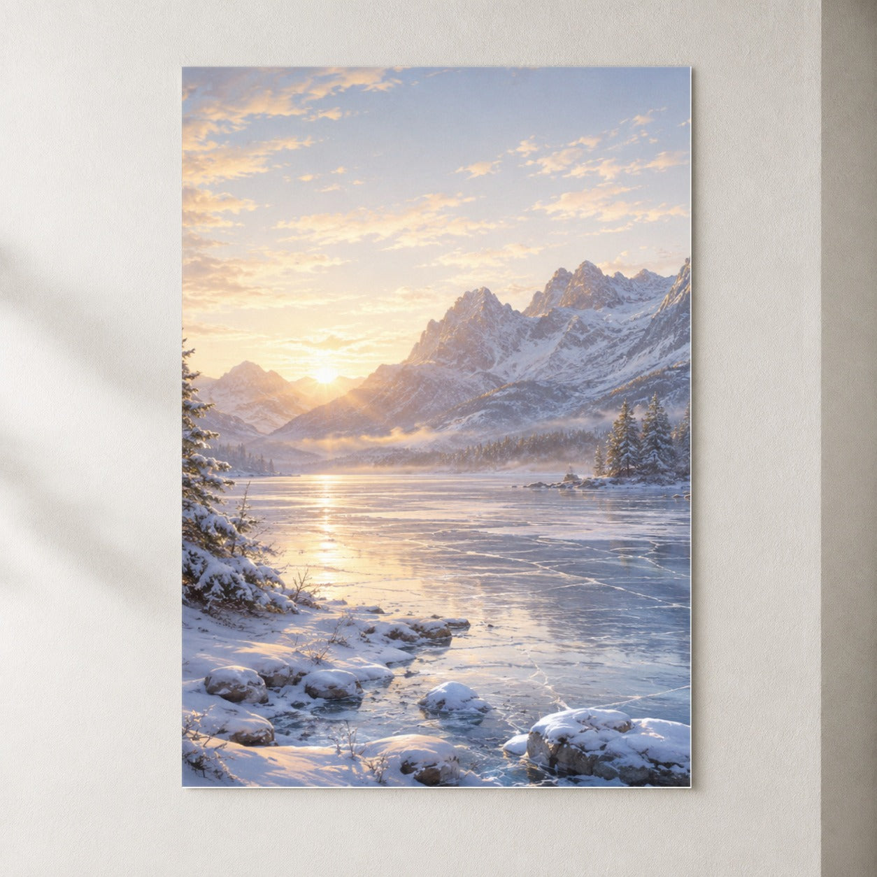 Winter Mountain Sunrise Poster, Alpine Landscape Wall Art
