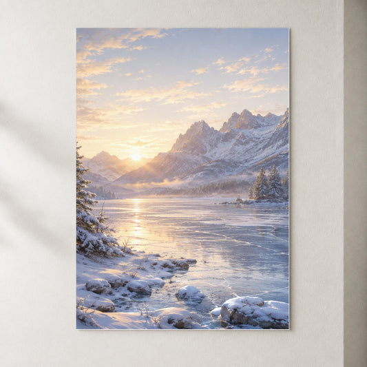 Winter Mountain Sunrise Poster, Alpine Landscape Wall Art