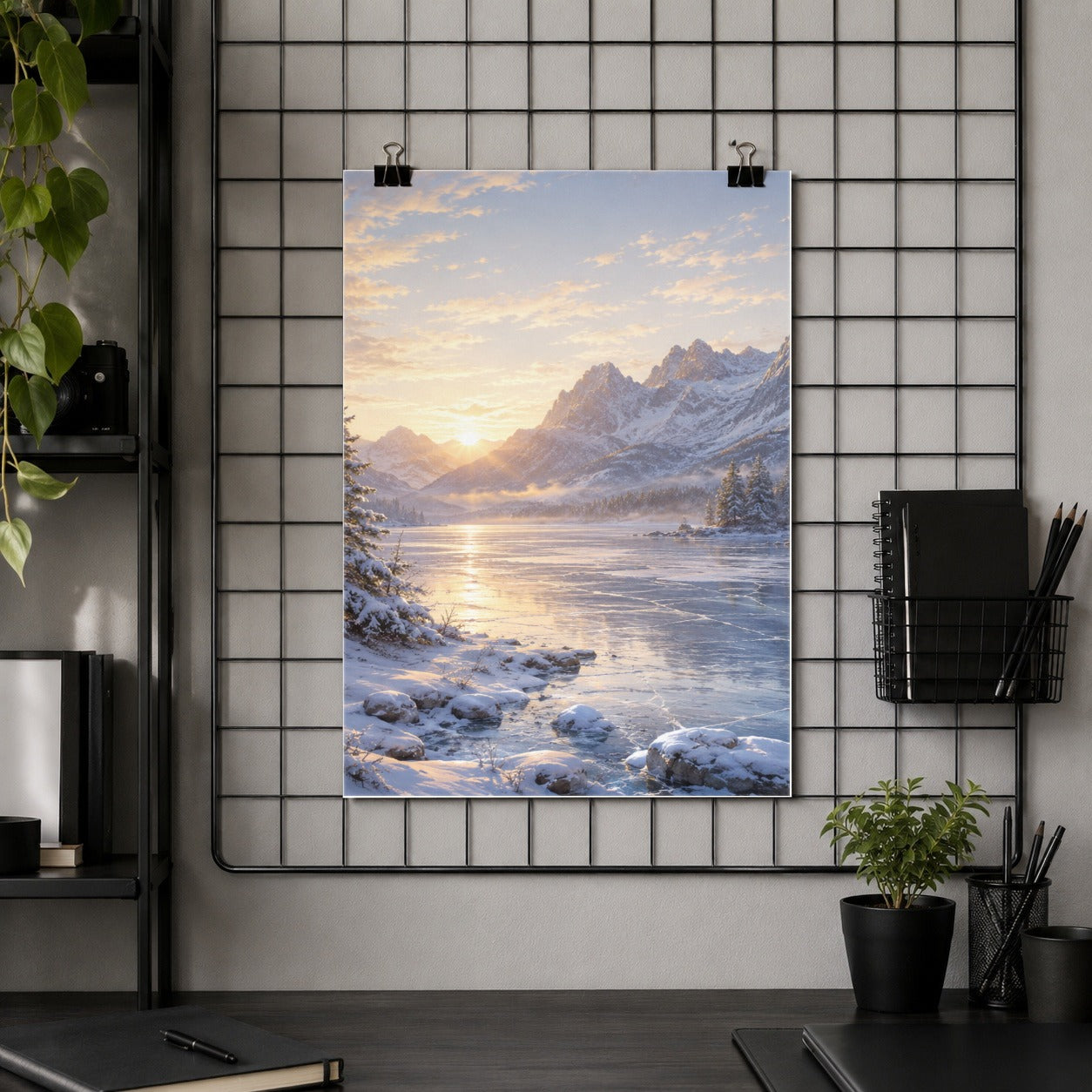 #pl[8x10 Inch|Multicolor] Winter Mountain Sunrise Poster, Alpine Landscape Wall Art