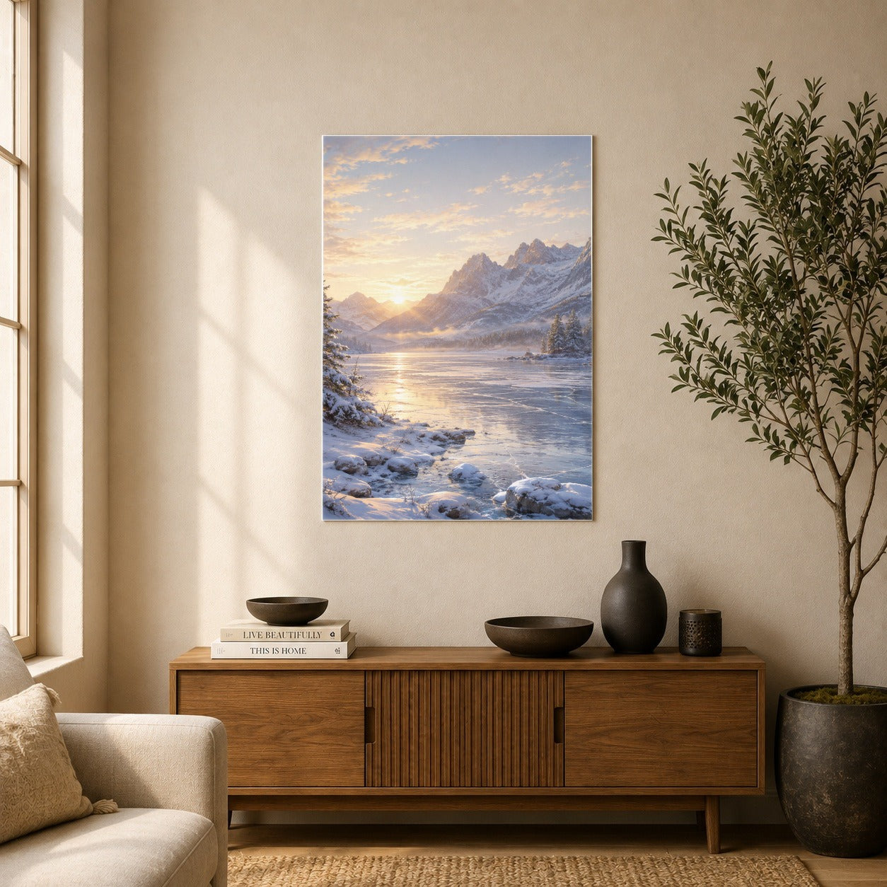 #pl[8x10 Inch|Multicolor] Winter Mountain Sunrise Poster, Alpine Landscape Wall Art