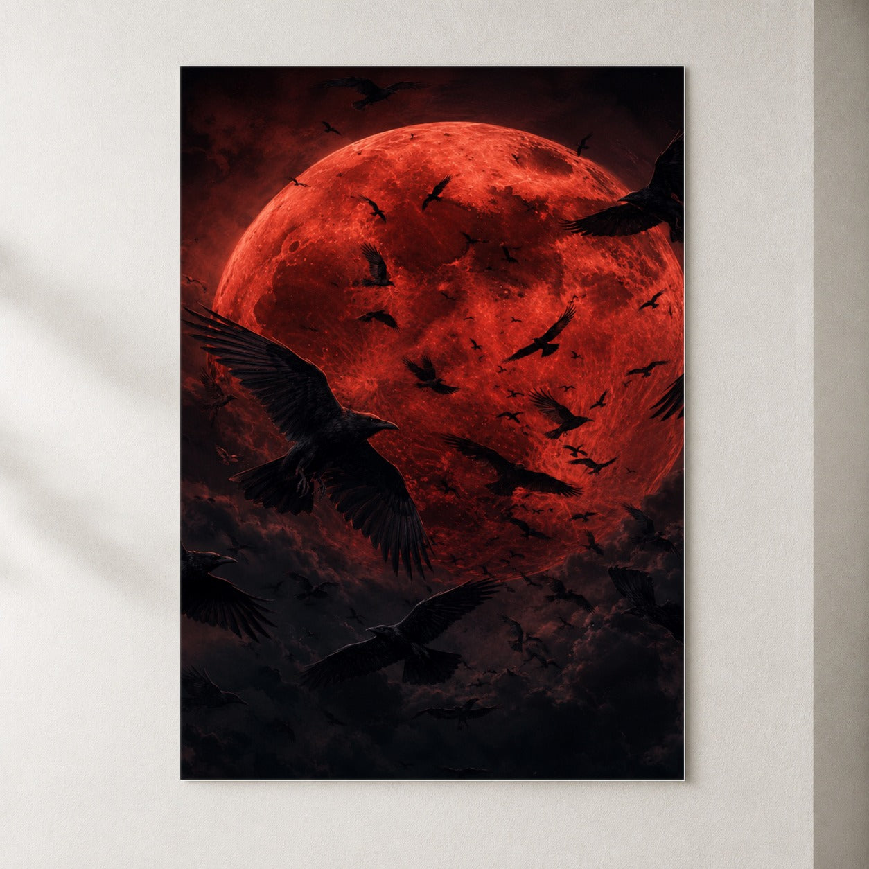 Red Moon Ravens Poster, Dark Gothic Celestial Wall Art