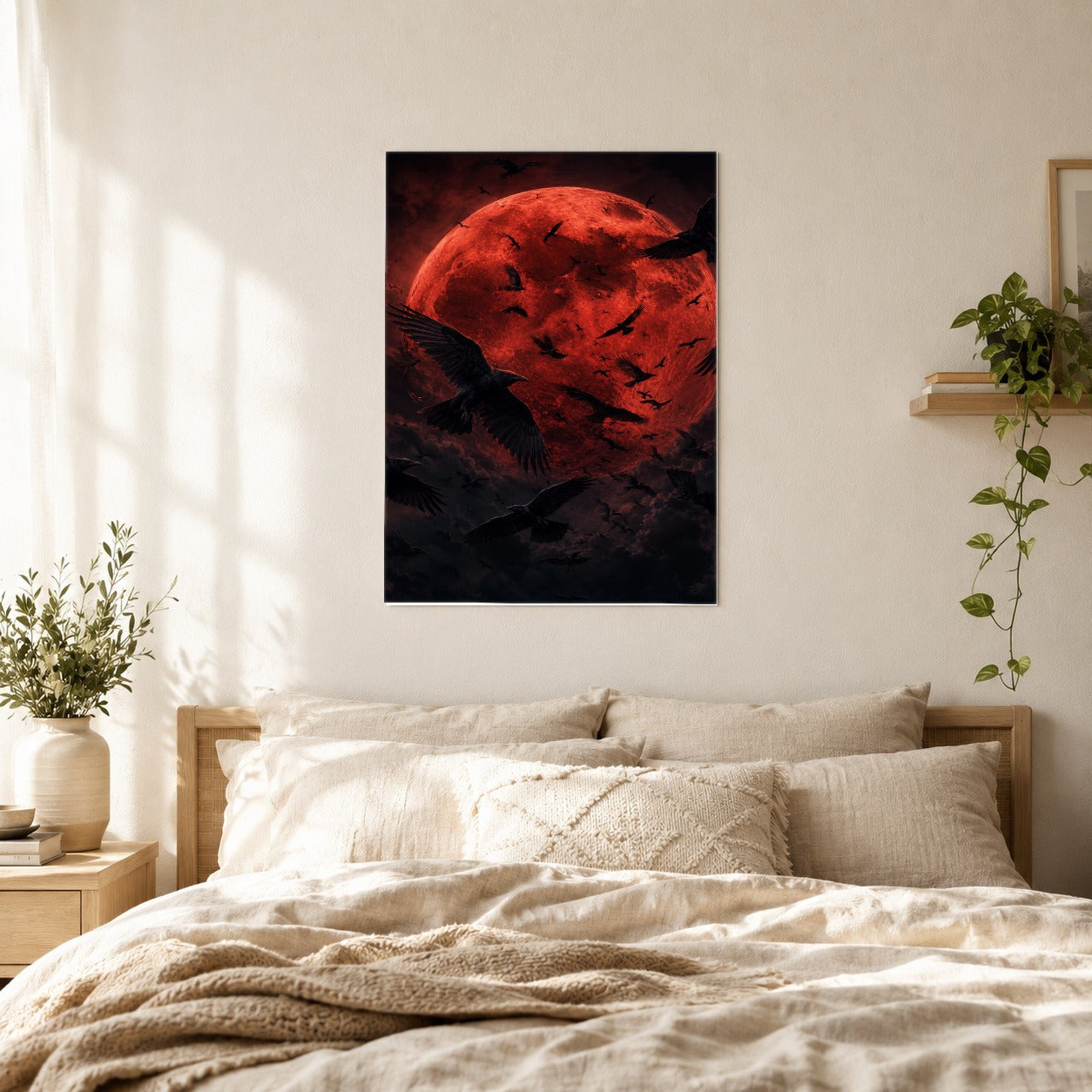 #pl[8x10 Inch|Multicolor] Red Moon Ravens Poster, Dark Gothic Celestial Wall Art
