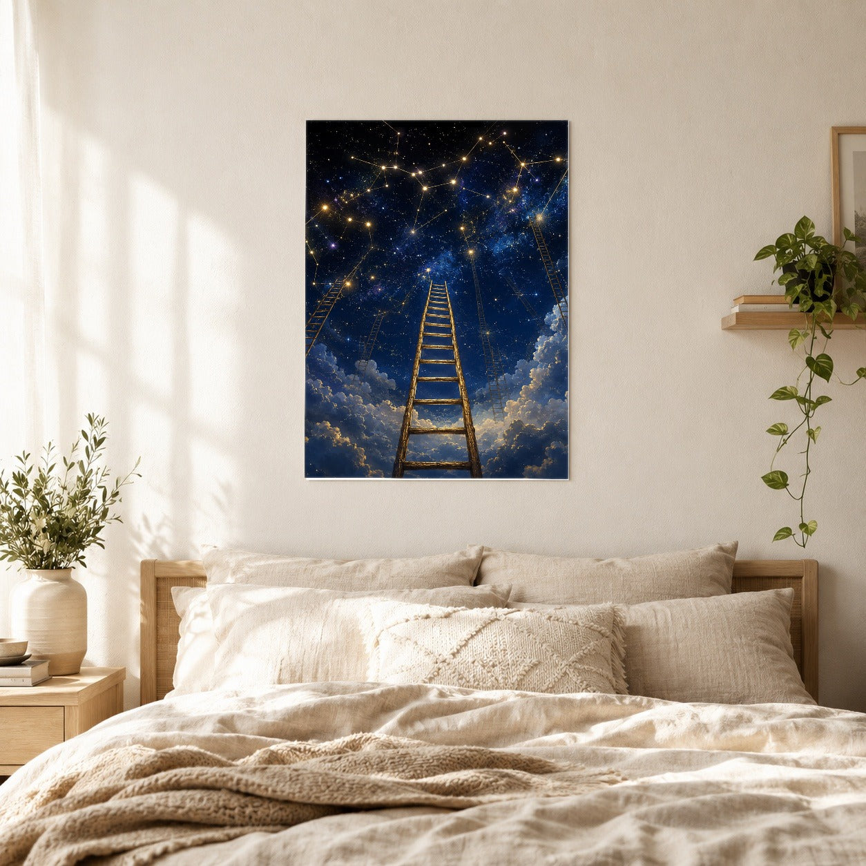 #pl[8x10 Inch|Multicolor] Ladder to the Stars Poster, Celestial Dream Wall Art Print