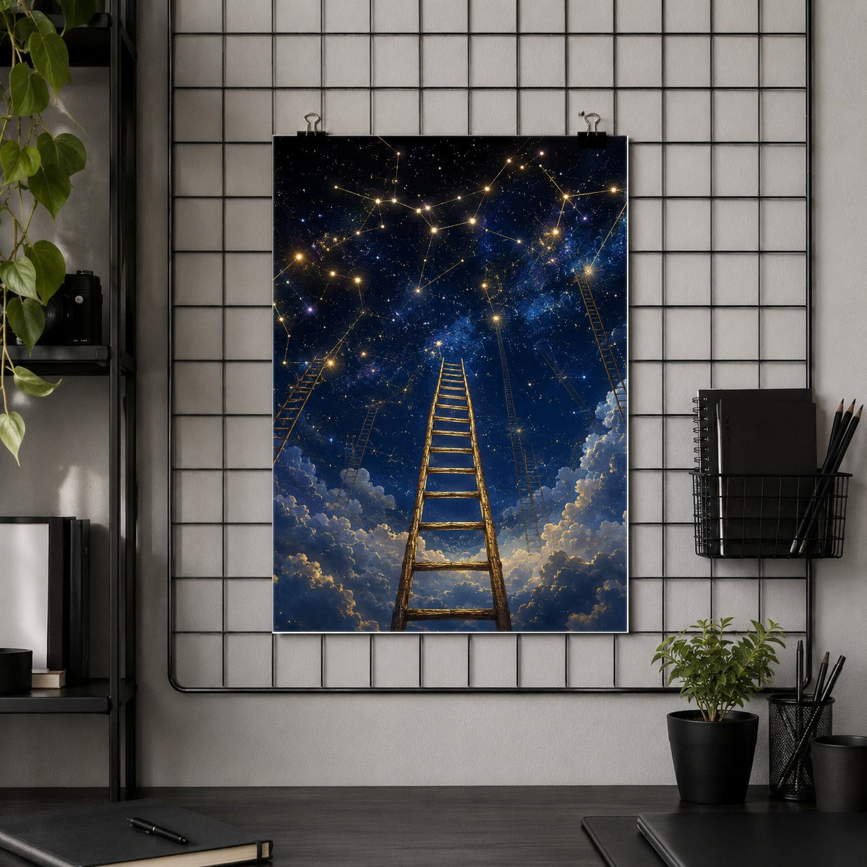 #pl[8x10 Inch|Multicolor] Ladder to the Stars Poster, Celestial Dream Wall Art Print