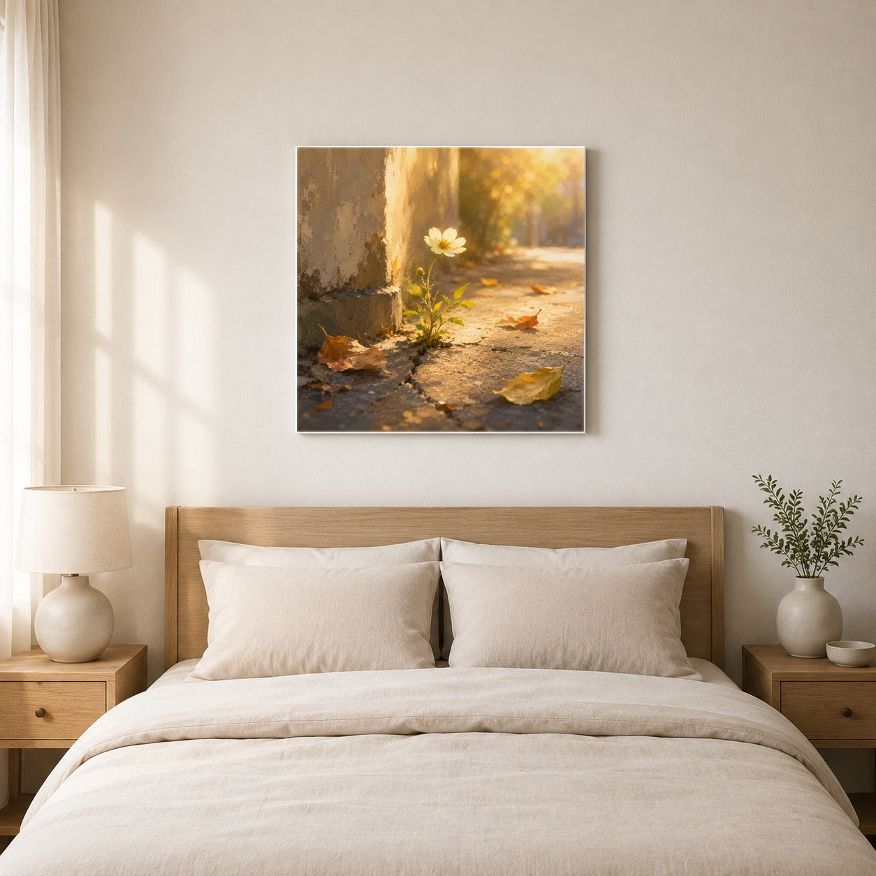 #pl[17x17 Inch|Multicolor] Resilient White Flower Square Canvas Wall Art, Hopeful Nature Decor
