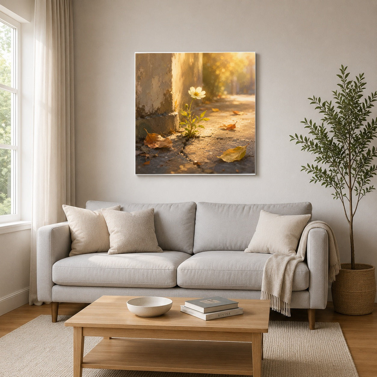 #pl[17x17 Inch|Multicolor] Resilient White Flower Square Canvas Wall Art, Hopeful Nature Decor