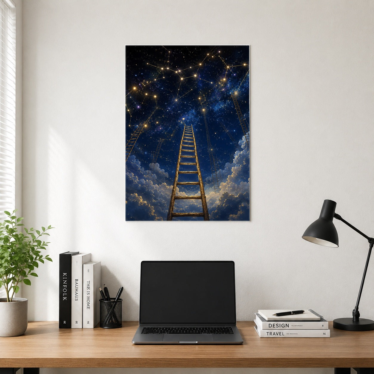 #pl[8x10 Inch|Multicolor] Ladder to the Stars Poster, Celestial Dream Wall Art Print