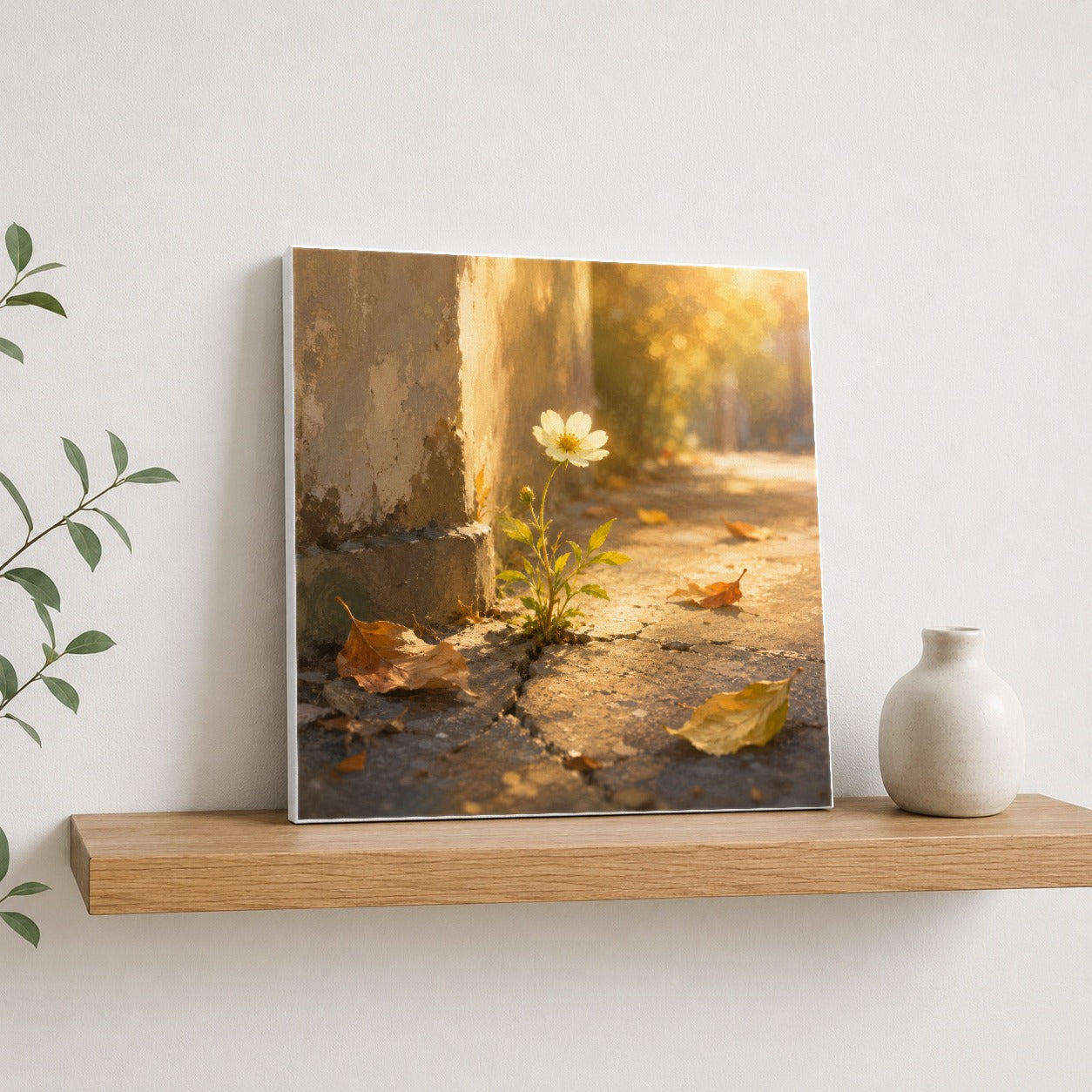 #pl[17x17 Inch|Multicolor] Resilient White Flower Square Canvas Wall Art, Hopeful Nature Decor